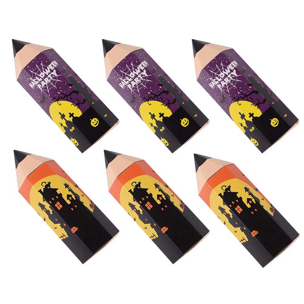 HEMOTON 12-Piece Custom Halloween Cartoon Pencil Candy Gift Box Set - Purple & Orange Halloween Party Favors, School Treats & Home Decorations