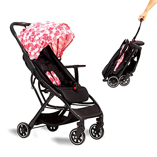 Ultra-Lightweight Compact Travel Stroller for Airplane - Easy One-Hand Folding Baby Stroller with Adjustable Backrest, Footrest & Canopy | T-Shaped Safety Bumper | Newborn to Toddler (Pink) - Perfect for Air Travel, Shopping & Daily Outings