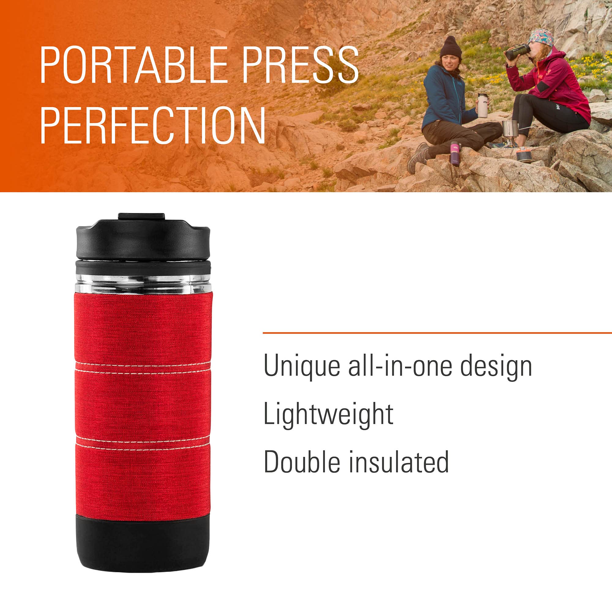 GSI Outdoors Commuter JavaPress - Portable French Press Coffee Maker for Camping, Hiking & Travel - Stainless Steel Insulated Coffee Press for Outdoor Adventures