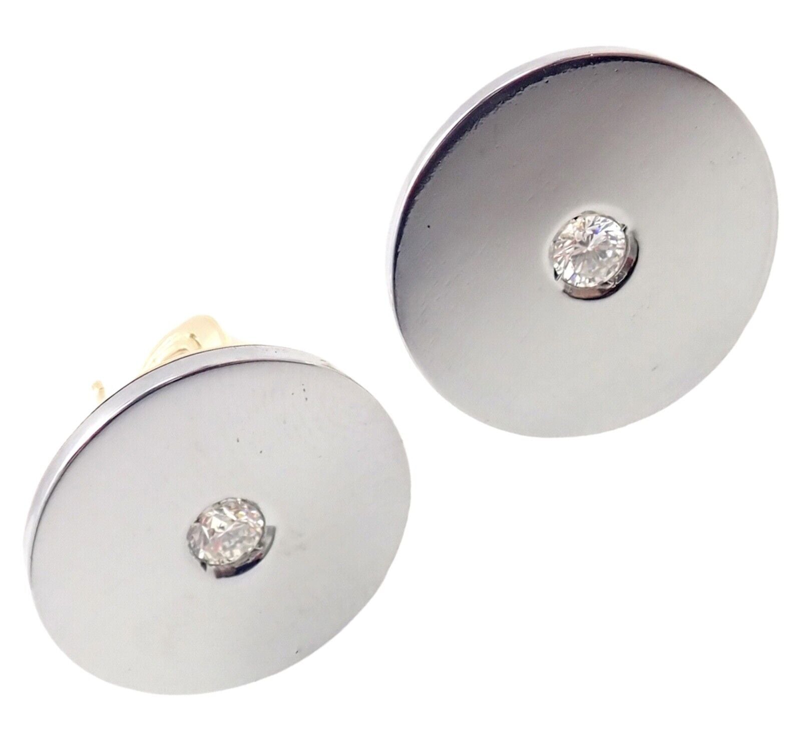 Authentic Bvlgari 18k Yellow & White Gold Diamond Disc Earrings for Women - Luxury Jewelry Gift for Anniversary, Wedding & Special Occasions