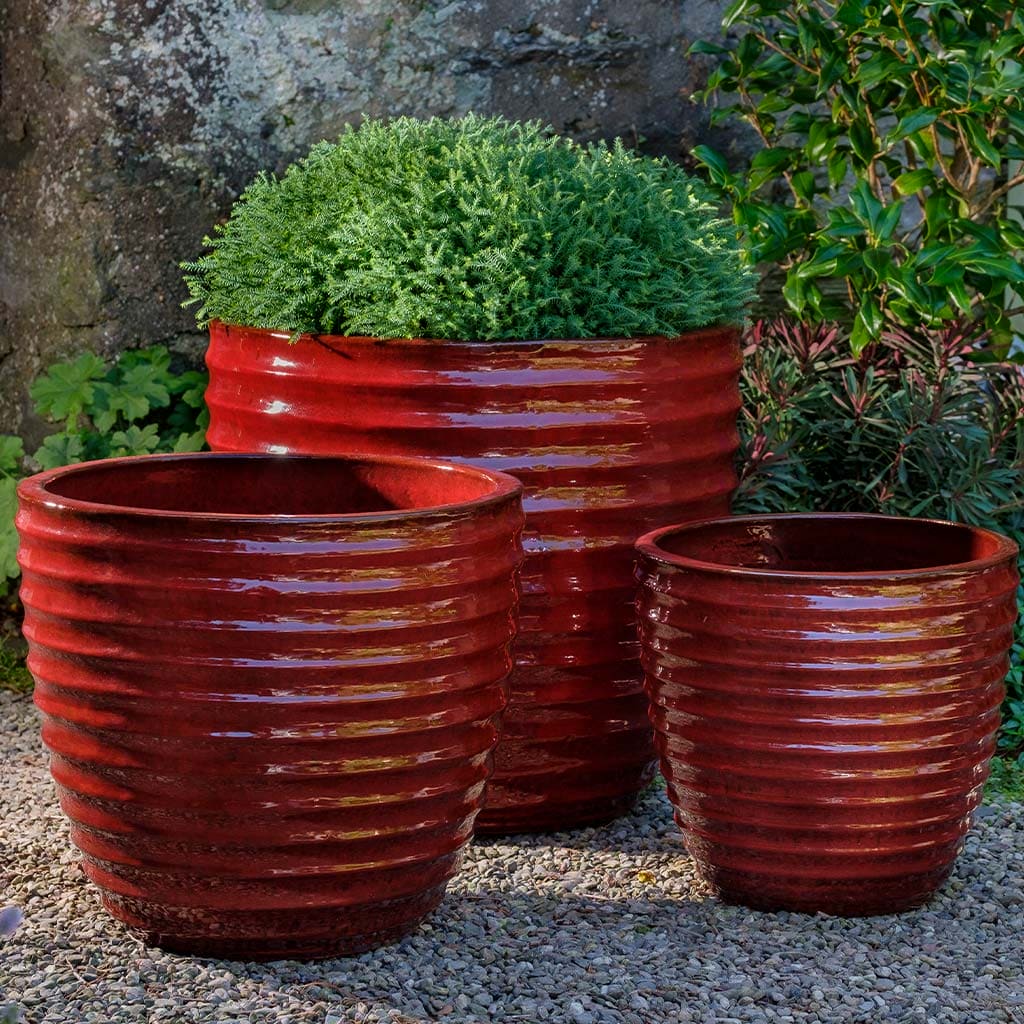 Campania International Linea Planter Set of 3 - Tropic Red Ceramic Flower Pots for Indoor Outdoor Garden, Patio, Balcony Decor