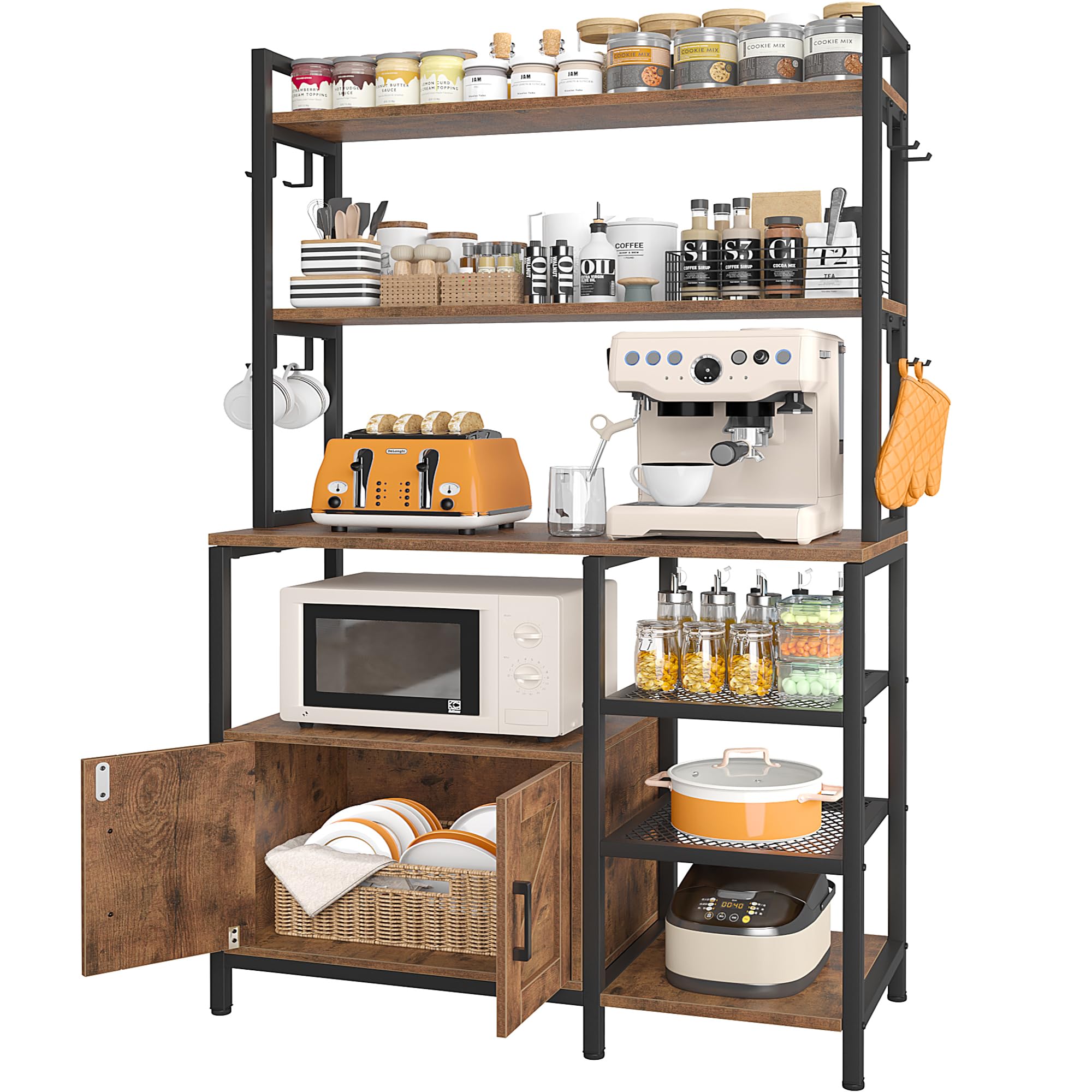 EnHomee 3-Tier Bakers Rack with Storage Shelves - Microwave Stand, Coffee Bar Cabinet for Kitchen - Space Saving Kitchen Organizer with Easy Assembly - Perfect for Small Kitchens, Apartments & Dorm Rooms