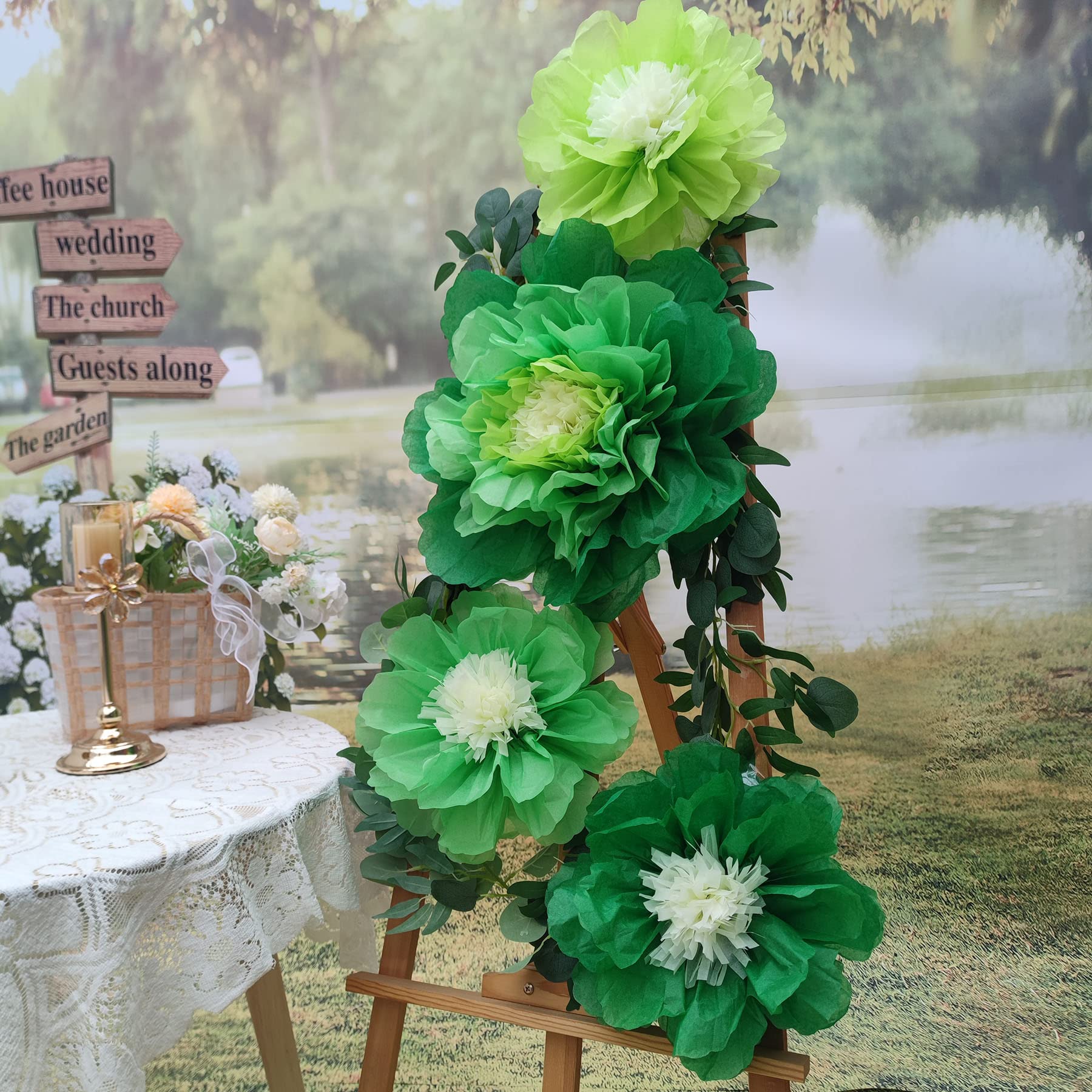 Large Green Paper Flowers - Pack of 4 for Wall Decor | Spring Party, Wedding, Nursery