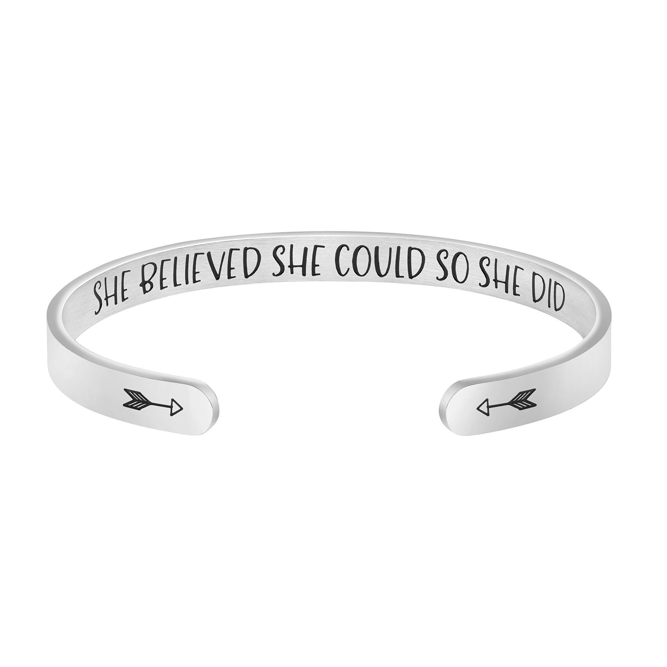 JoycuFF Inspirational Bracelets for Women - Hidden Message Mantra Cuff Bangle in Stainless Steel - Encouragement Gift for Friends, Sisters, Wife - Perfect for Birthdays, Anniversaries & Daily Motivation