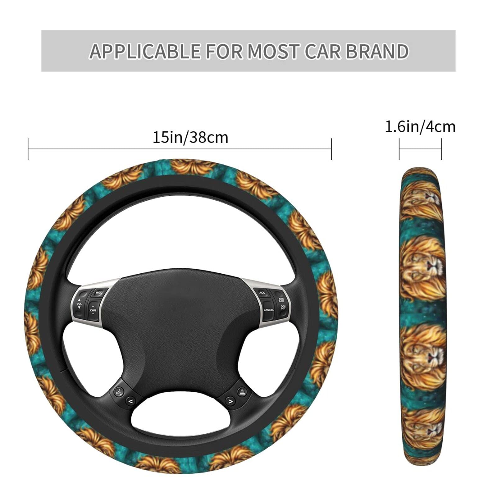 3D Lion Printed Anti-Slip Steering Wheel Cover - Breathable Universal Fit for 15 Inch Cars, SUVs & Pickup Trucks - Perfect for Off-Roading, Commuting & Long Drives