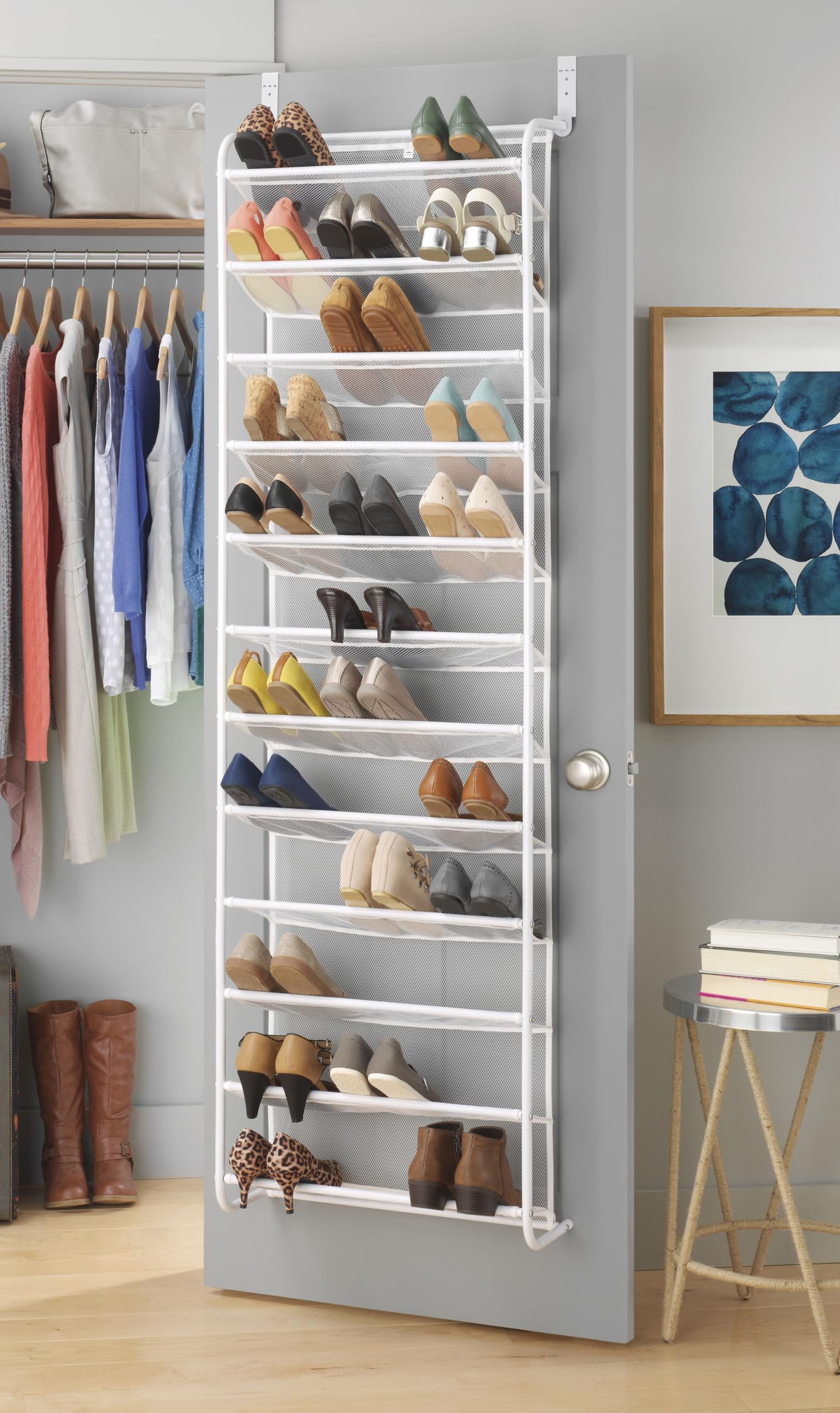 Whitmor Over the Door Shoe Organizer - Holds 36 Pairs of Shoes - Metal & Mesh Storage Rack - White - Perfect for Closet, Bedroom & Entryway Organization