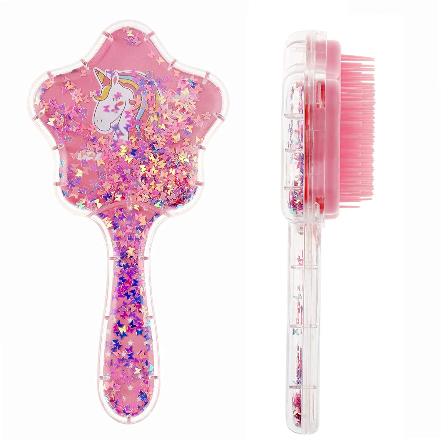 FunBlast Unicorn Comb and Brush Set for Girls – Glitter Hair Brush & Massage Hairbrush with 3D Unicorn Design (Pack of 2, Assorted Colors) – Perfect for Kids Hair Care, Birthday Gifts & Travel Accessories