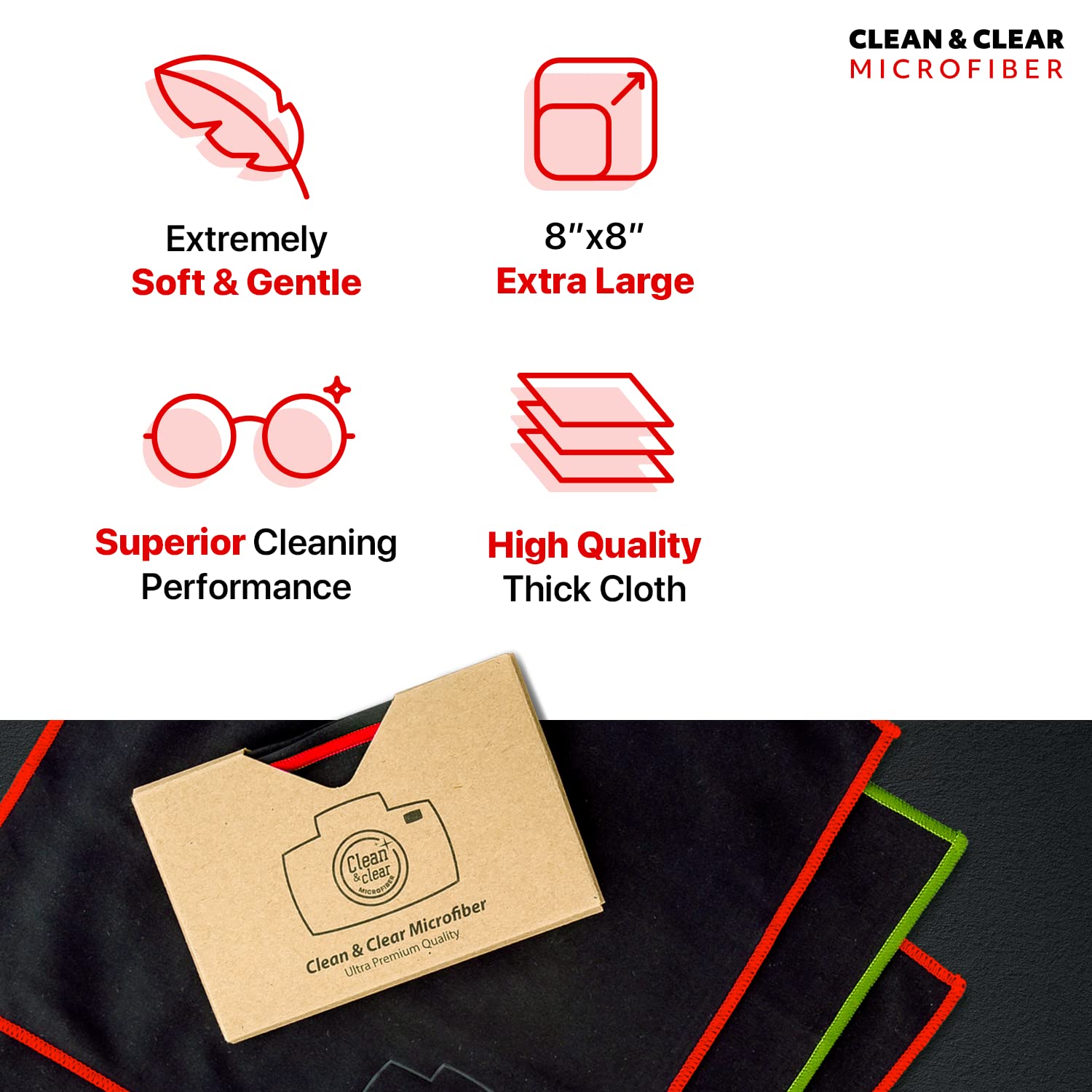Premium Microfiber Cleaning Cloths 10 Pack - Extra Large Ultra Soft Lint-Free Cloths for Camera Lens, Glasses, Phone Screens, Electronics & Household Cleaning - Perfect for Home, Office & Travel Use
