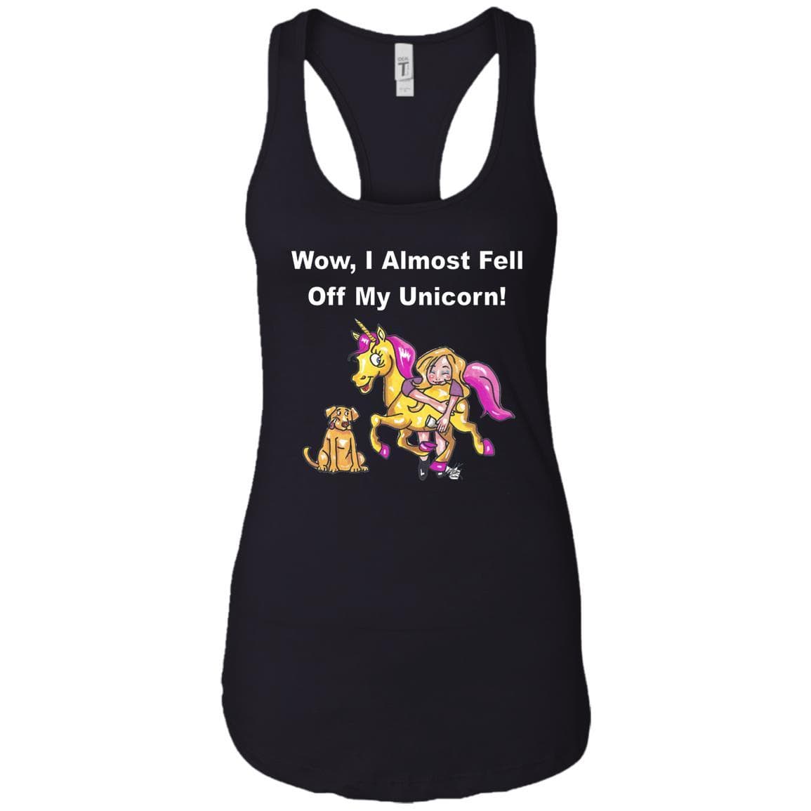 Wow, I Almost Fell Off My Unicorn Funny Women's Racerback Tank Top with White Lettering - Perfect for Girls Night Out, Bachelorette Parties & Festival Outfits