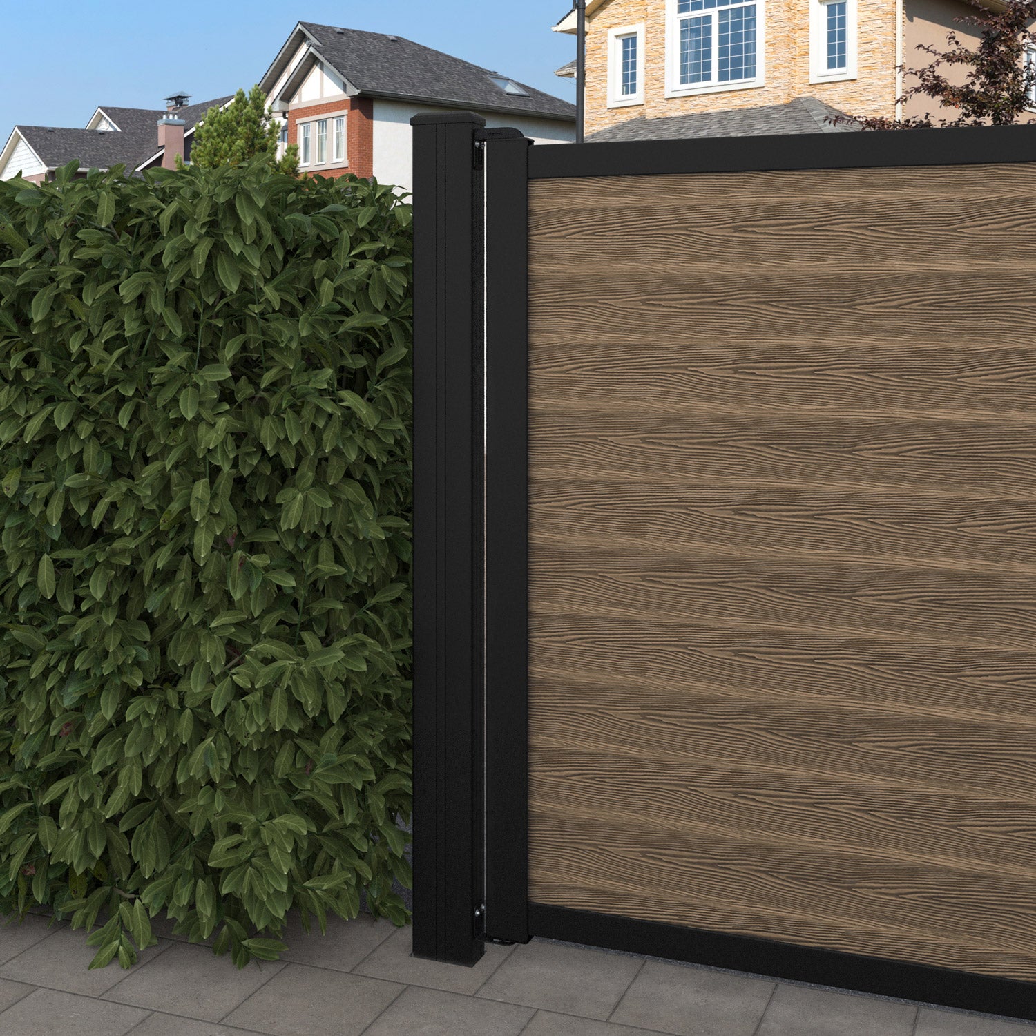 Classic Eden Straight Top Driveway Gate - Premium Teak Wood with Middle & End Screen - Perfect for Residential Driveways, Garden Entrances & Property Security