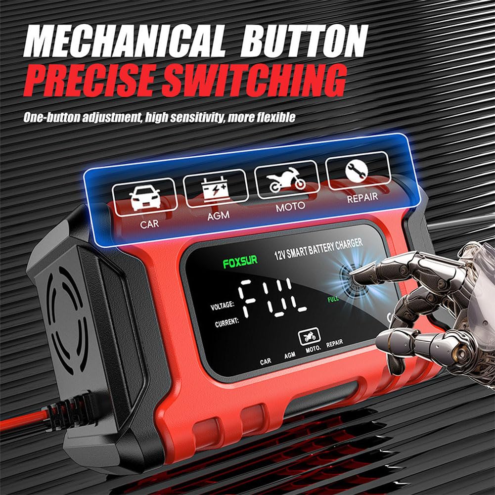12V 6-Amp Smart Car Battery Charger & Maintainer - Fully Automatic Trickle Charger, Battery Desulfator for Automotive, Motorcycle, Boat, RV, ATV, SUV, Lawn Mower & Snowmobile - Perfect for Winter Storage & Vehicle Maintenance