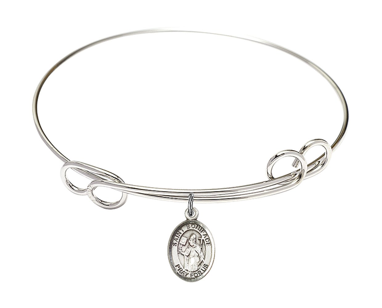 DiamondJewelryNY Double Loop Bangle Bracelet with St. Boniface Charm - Elegant Sterling Silver Jewelry for Women | Perfect for Gifts, Weddings & Special Occasions