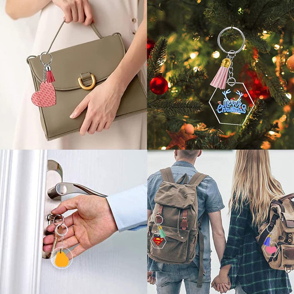 200Pcs Clear Acrylic Keychain Blanks for DIY Vinyl Crafts - Christmas Star, Heart, Round & Geometric Shapes with Key Rings & Tassels - Perfect for Holiday Gifts, Party Favors & Personalized Keychains
