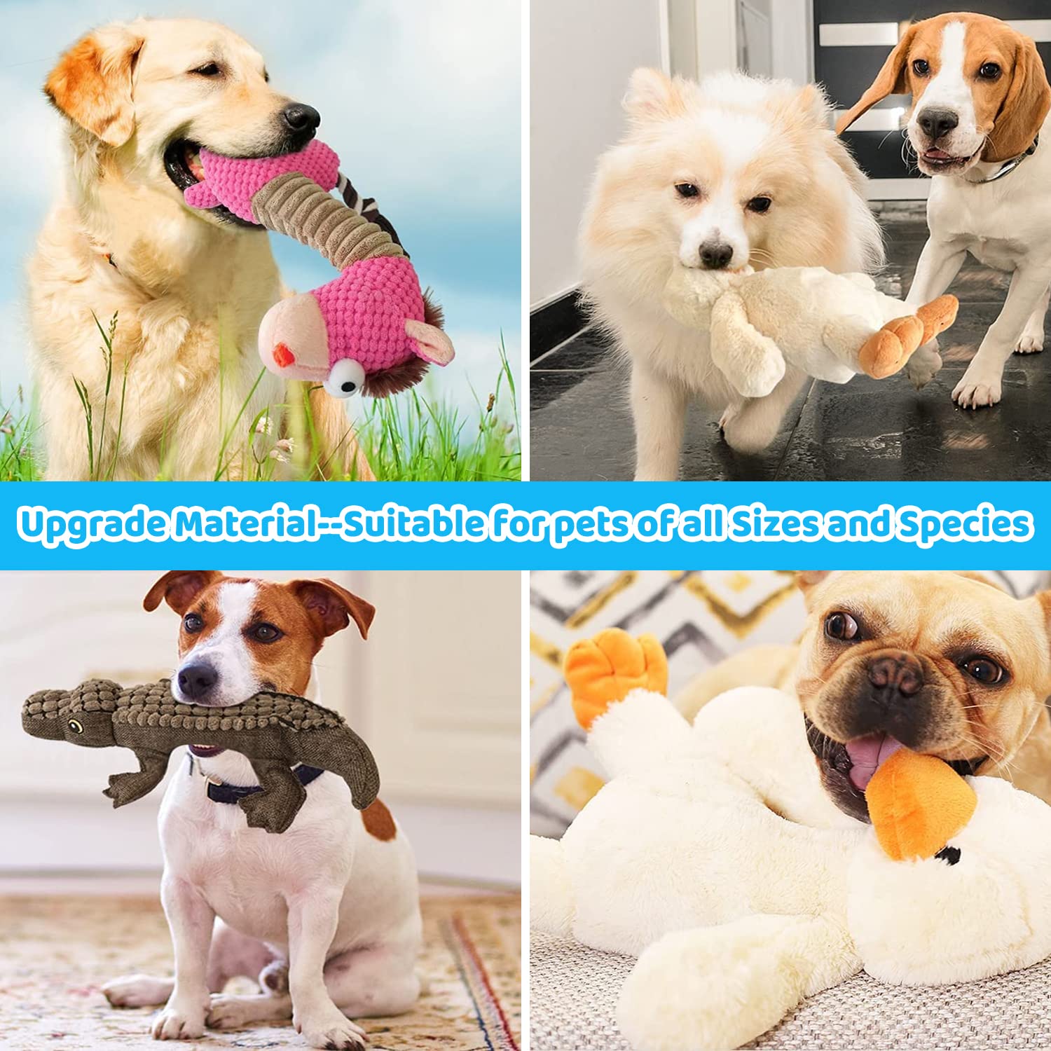 Durable 3-Pack Squeaky Plush Dog Chew Toys for Small, Medium & Large Dogs - Cute Duck, Horse & Crocodile Puppy Teething Toys | Perfect for Playtime, Training & Anxiety Relief