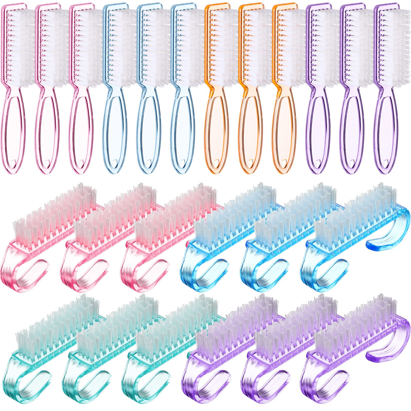 Colorful 24-Piece Nail Brush Set - Durable Handle Grip Nail Scrubbers for Fingernails & Toes Cleaning | Pedicure & Manicure Tools for Men & Women | Perfect for Home Spa, Salon & Personal Nail Care