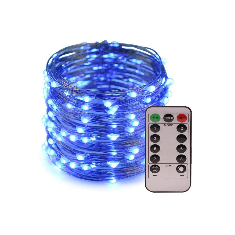 XUNATA 33ft LED String Lights with Remote Control - 100 LED 8 Modes Dimmable Outdoor Christmas Lights | Waterproof Copper Wire Fairy Lights for Holiday, Patio, Garden, Wedding & Party Decor (Blue)