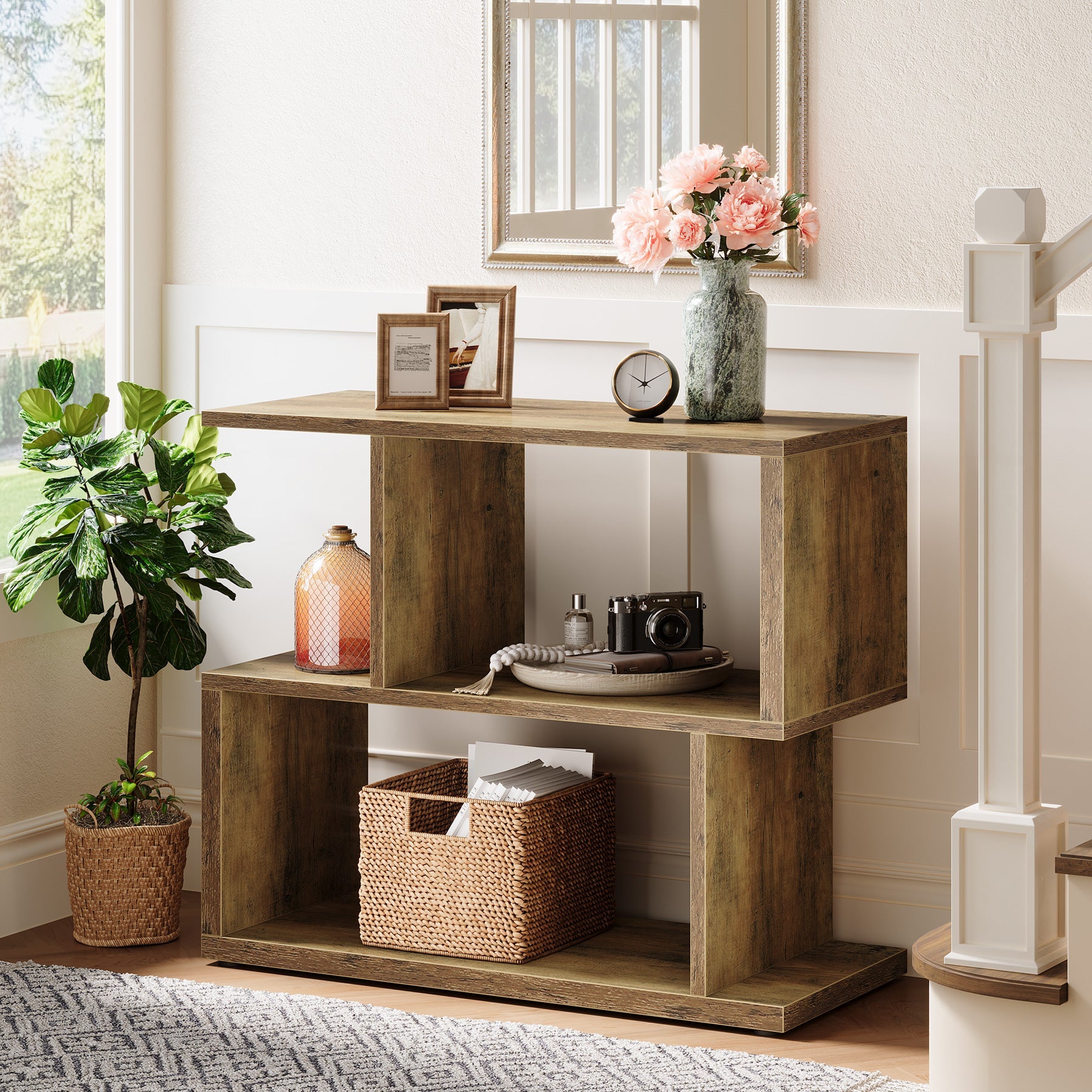 2 Tier End Table with Storage Cube - 31.5 Inch Modern Side Table for Living Room, Bedroom | Space-Saving Nightstand with Shelves for Home Decor & Organization