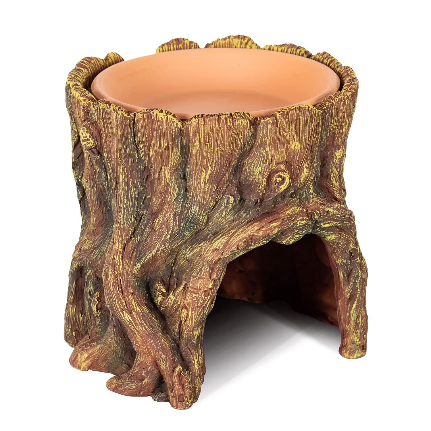 REPTIZOO Reptile Hide Cave - Moisture Retaining Resin Shelter with Clay Water Basin for Humidifying & Shedding Aid - Ideal for Leopard Geckos, Amphibians & Reptile Pets - Perfect for Terrariums & Habitat Enrichment