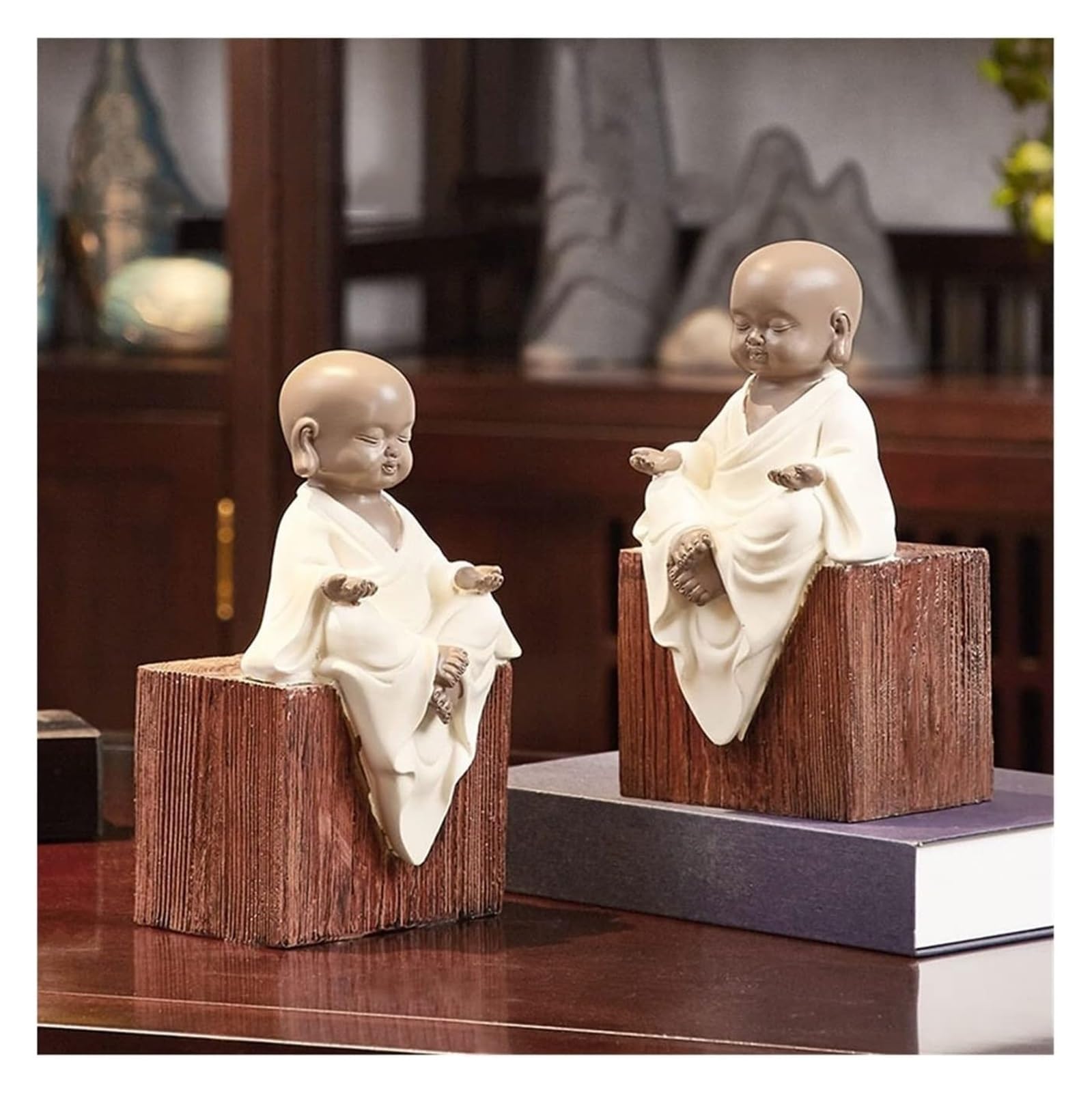Zen Monk Bookends - Unique Buddhist Decor Book Stands for Shelves, Non-Skid Book Holder for Home Office & Meditation Room Decor