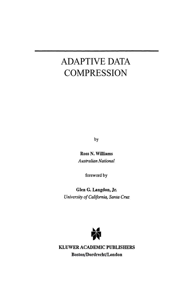 Adaptive Data Compression Book - Springer International Series in Engineering & Computer Science Vol. 110 | Computer Science Textbook for Researchers & Engineers