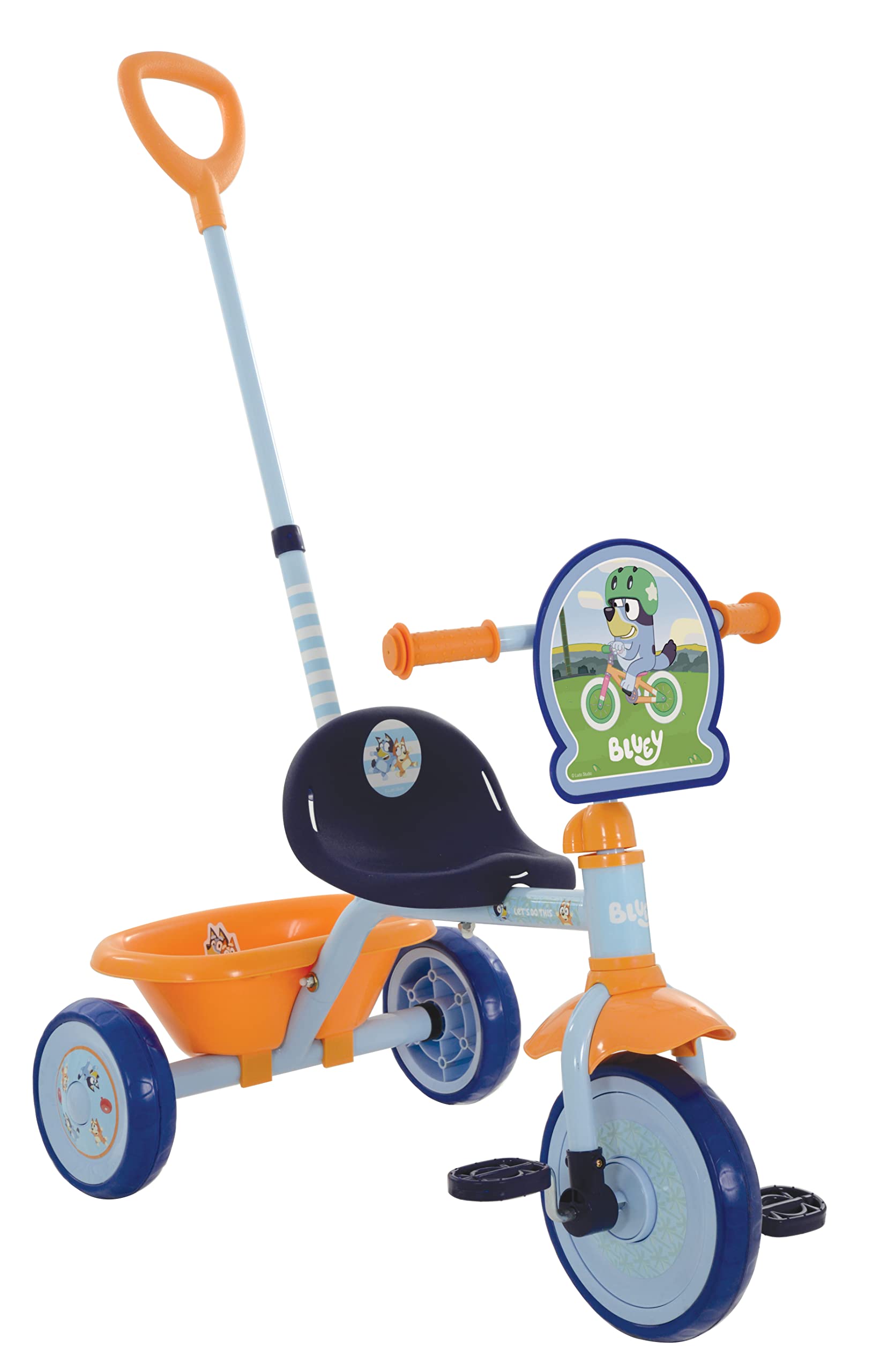 Bluey First Ride-On Trike for Kids Ages 2+ | Adjustable Handle, Easy-Switch Pedal Clutch, Puncture-Proof Tires & Steel Frame | Licensed Ride-On Toy with Front Mudguard & Rear Storage | Perfect for Outdoor Play, Backyard Fun & Preschool Learning Activities