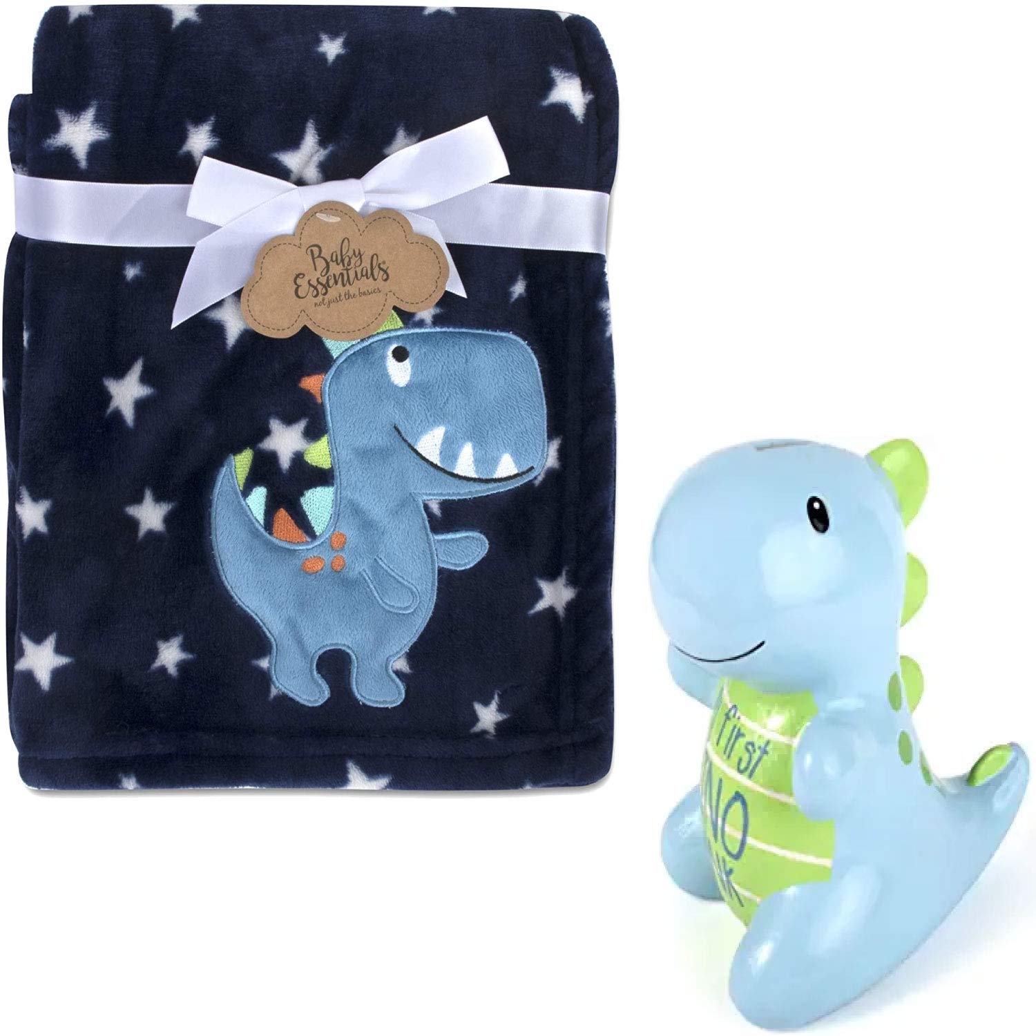 Soft Dino Blanket & Piggy Bank - Baby Dinosaur Gift for Kids | Nursery Decor