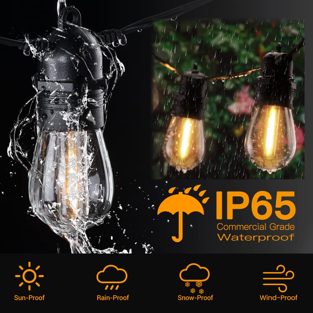 Novtech 101FT 30+2 Bulbs Outdoor String Lights - IP65 Waterproof LED Patio Lights for Gazebo, Backyard, Bistro, Cafe, Deck, Pergola, Balcony & Garden - Connectable Shatterproof Hanging Lights for Wedding, Party & Outdoor Decor (Warm White) - Perfect for Evening Gatherings, Romantic Dinners & Holiday Celebrations