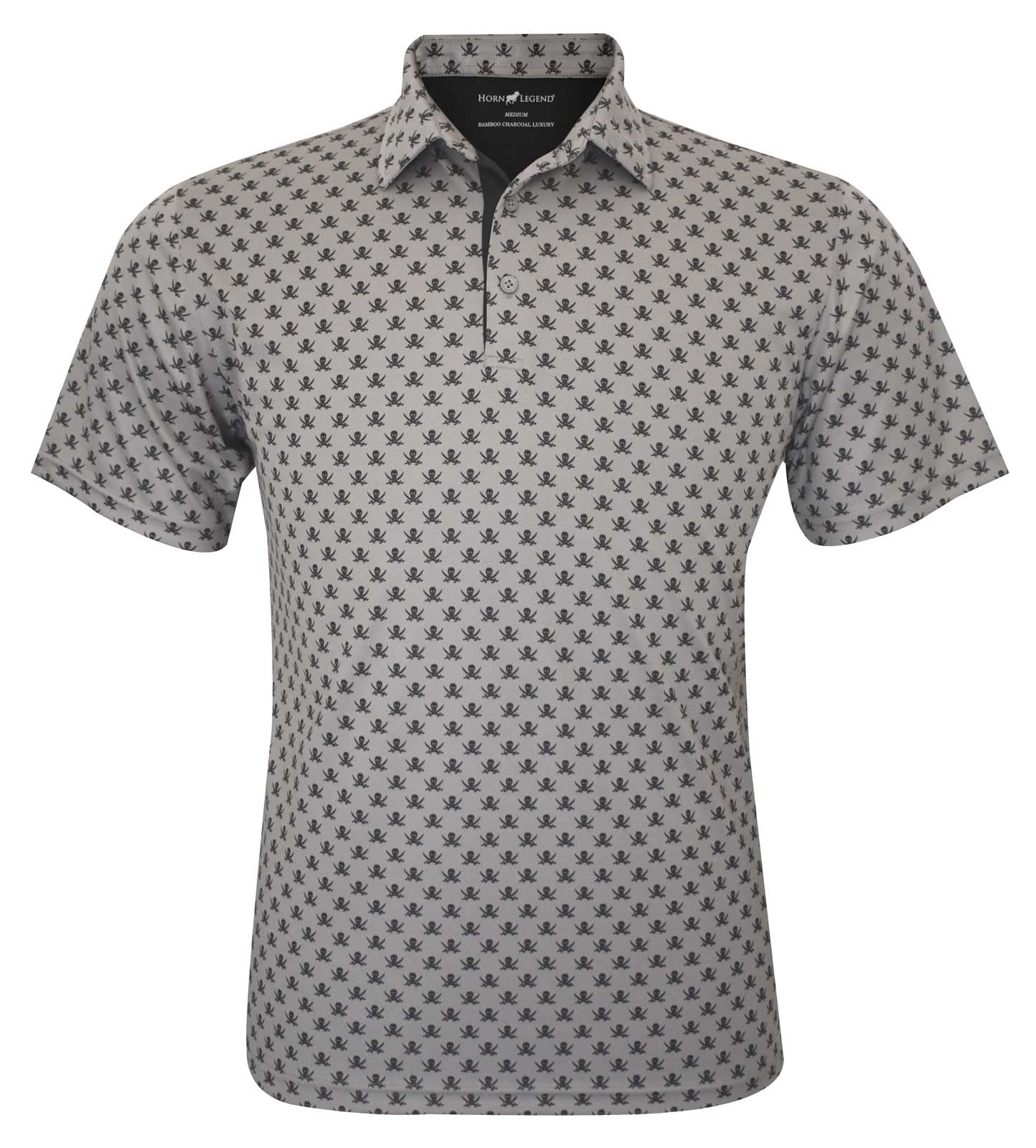 Horn Legend Men's Pirate Athletic Performance Golf Polo Shirt - Gray/Charcoal - Moisture Wicking & UV Protection for Golf, Tennis & Outdoor Sports