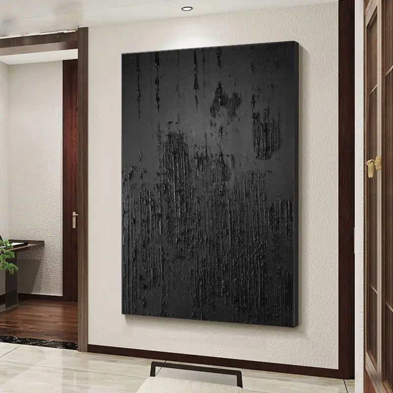 Modern Black Minimalist Textured Wall Art - Abstract Canvas Painting for Living Room, Bedroom & Office Decor | #MZ010