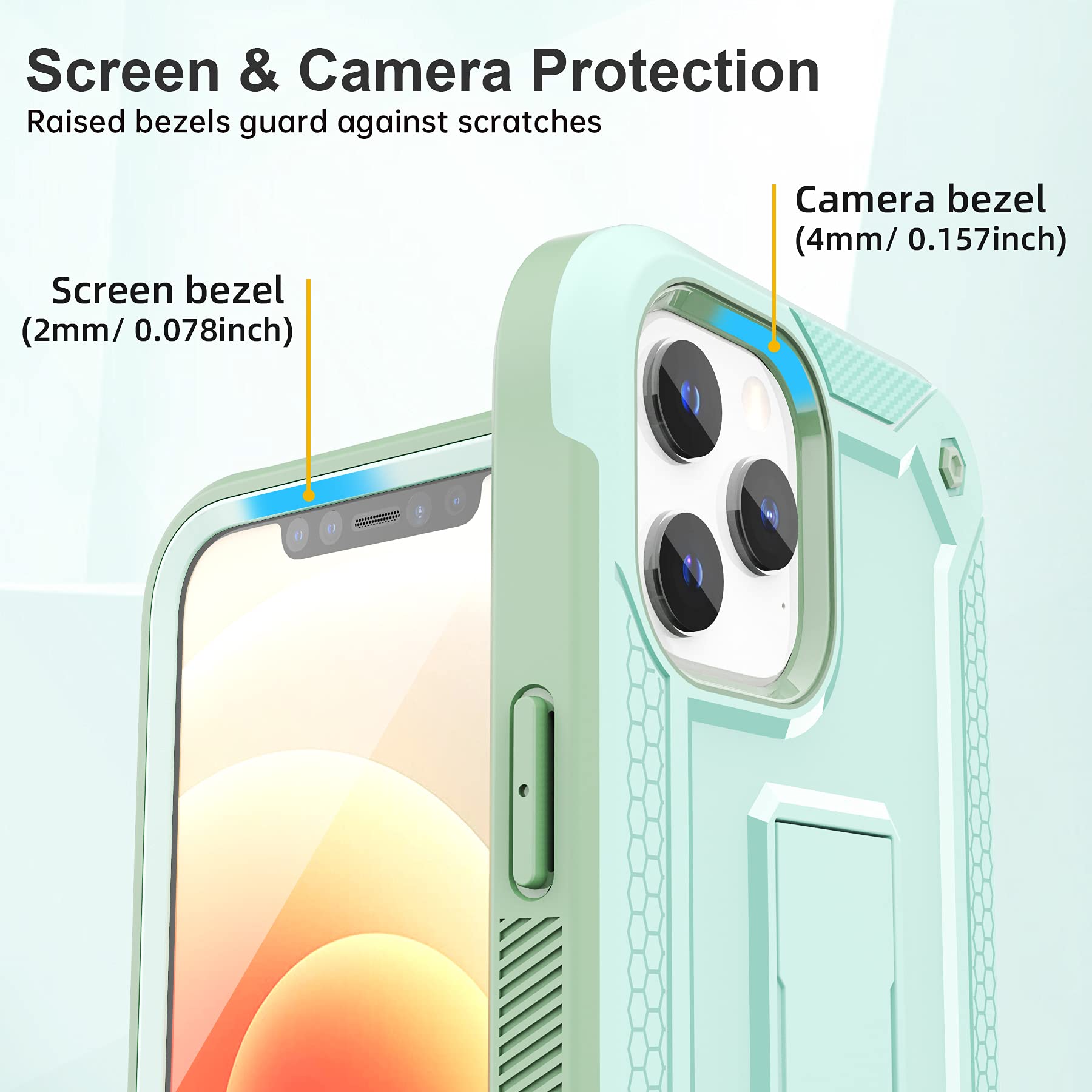 Premium URBANITE iPhone 12 Pro Max Case 6.7 Inch - Military Grade Shockproof Dual Layer Protection Cover with Built-in Kickstand & Screen Protector (Mint Green) - Perfect for Outdoor Activities, Travel & Daily Use