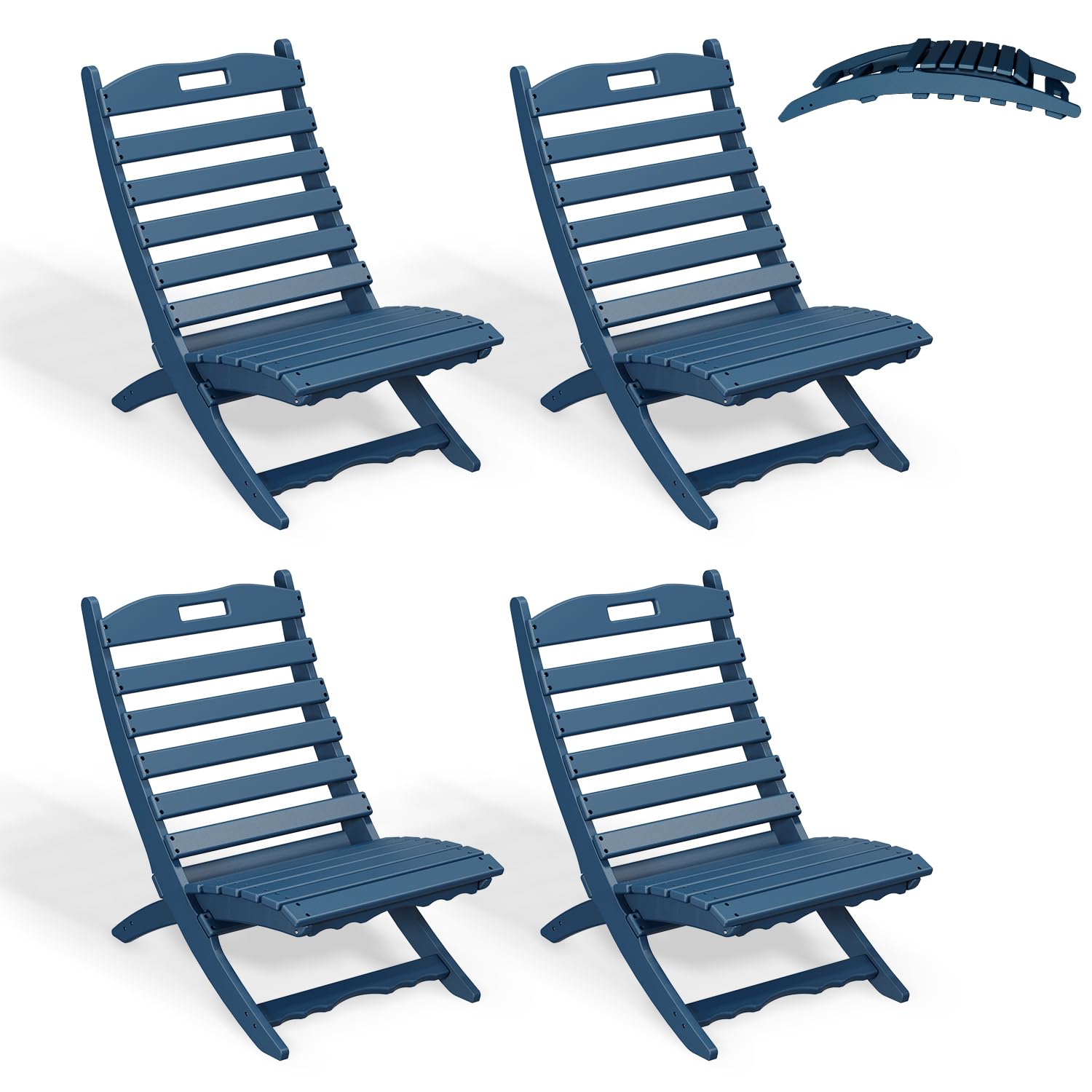 4-Pack Folding Xavier Chairs | Wave Design Portable Adirondack Chairs | HDPE Plastic All-Weather Outdoor Chairs | Blue Fire Pit Seating for Beach, Poolside, Deck, Garden, Patio & Fishing Trips | Durable & Lightweight for Camping, Backyard BBQs and Outdoor Relaxation