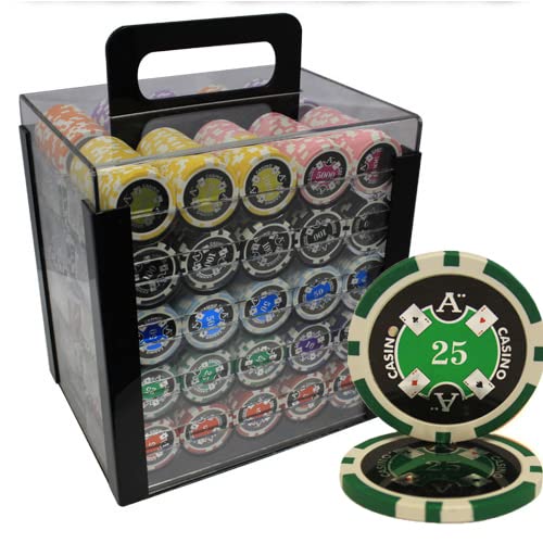 1000pcs MRC Poker Chips Set - Professional Casino Grade Ace Design with Durable Acrylic Storage Case | Perfect for Home Poker Games, Casino Nights, and Gift Giving