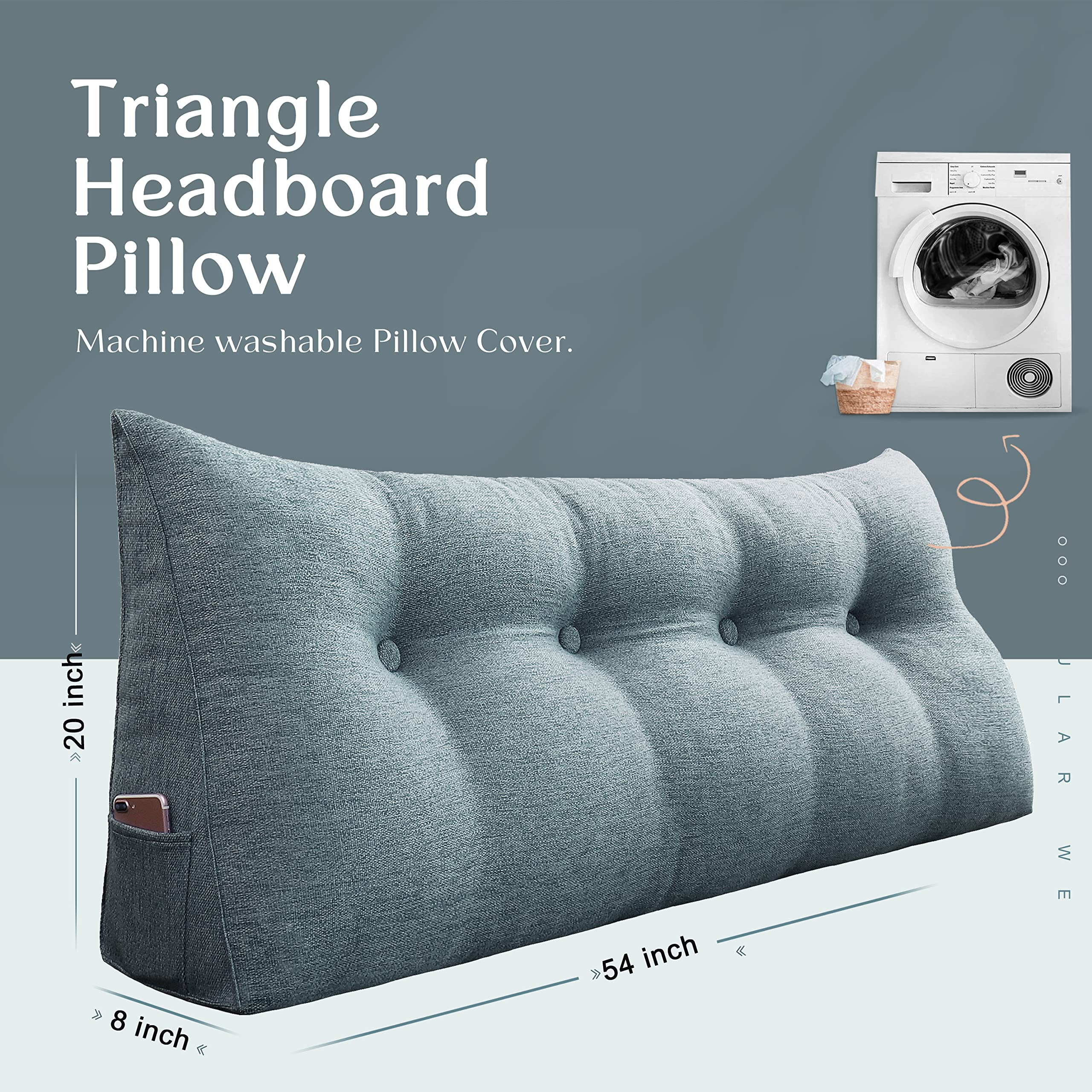 Triangular Headboard Wedge Pillow - Upholstered Linen Back Cushion for Daybeds, Reading & Lumbar Support - Light Purple Full Size | Perfect for Bed Rest, Gap Filling & Back Positioning