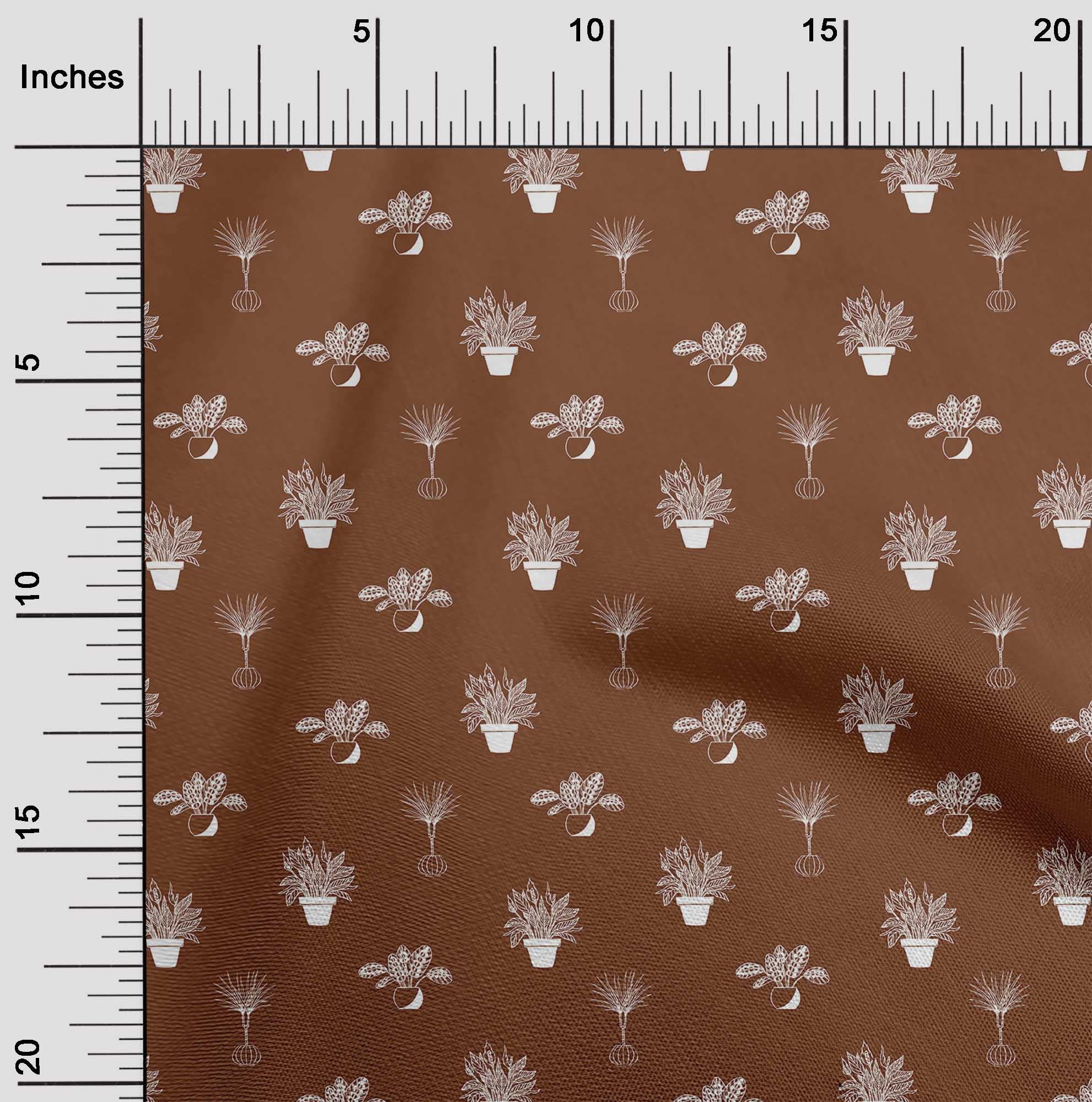 oneOone Cotton Jersey Brown Fabric for Plants in Vase - 58 Inch Wide Printed DIY Sewing Material by The Yard | Perfect for Clothing, Home Decor & Craft Projects