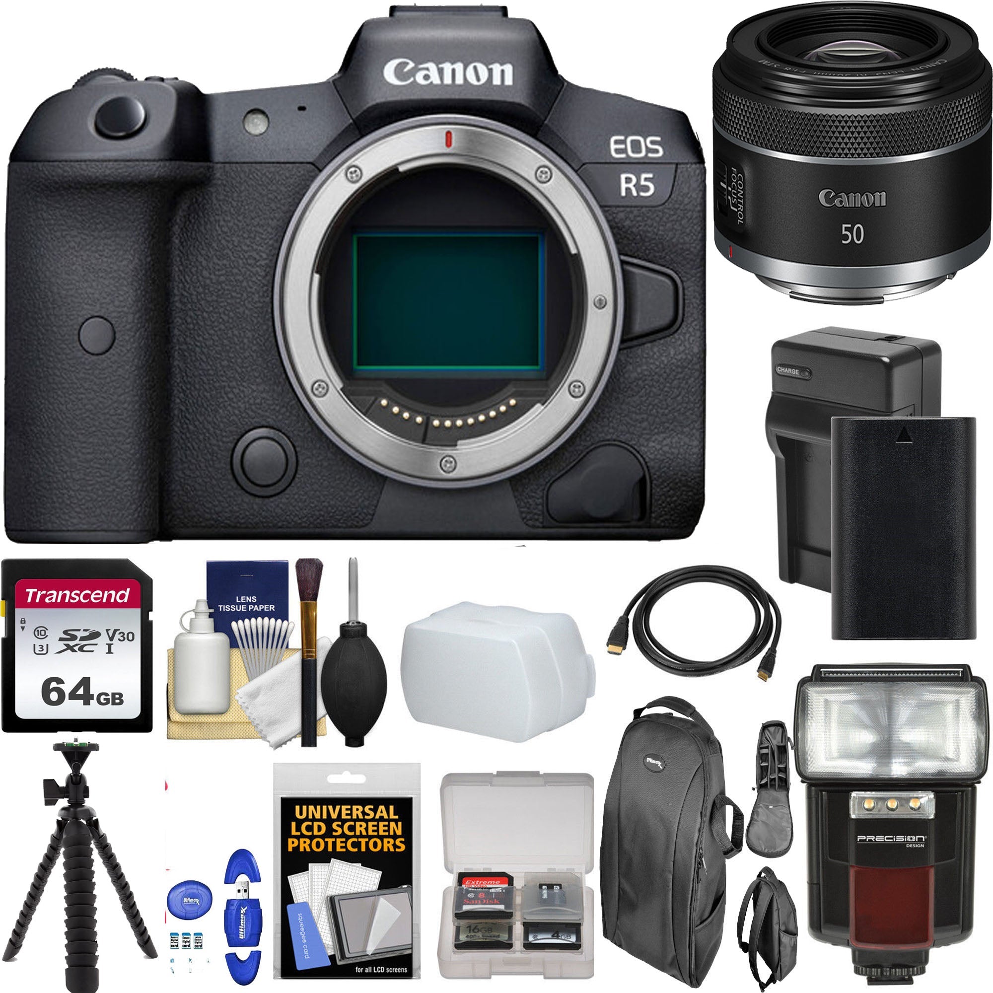 Canon EOS R5 Mirrorless Digital Camera with RF 50mm f/1.8 STM Lens & 64GB Bundle - Professional 8K Video & 45MP Full Frame Photography for Wedding, Travel & Vlogging