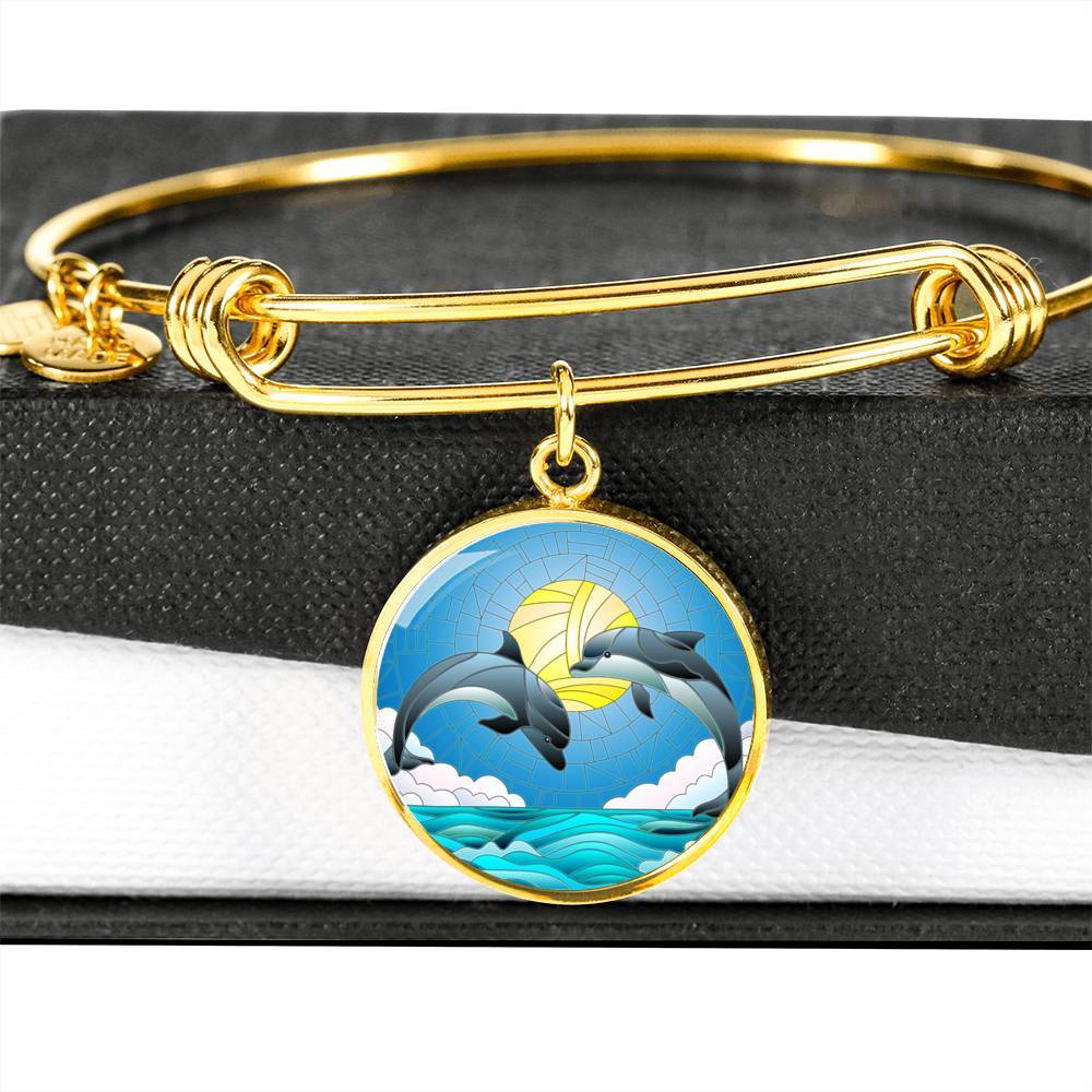 Dolphin Dancing Bangle Bracelet - Elegant Adjustable Silver Jewelry for Women | Perfect for Beach Parties, Summer Vacations & Gift Giving
