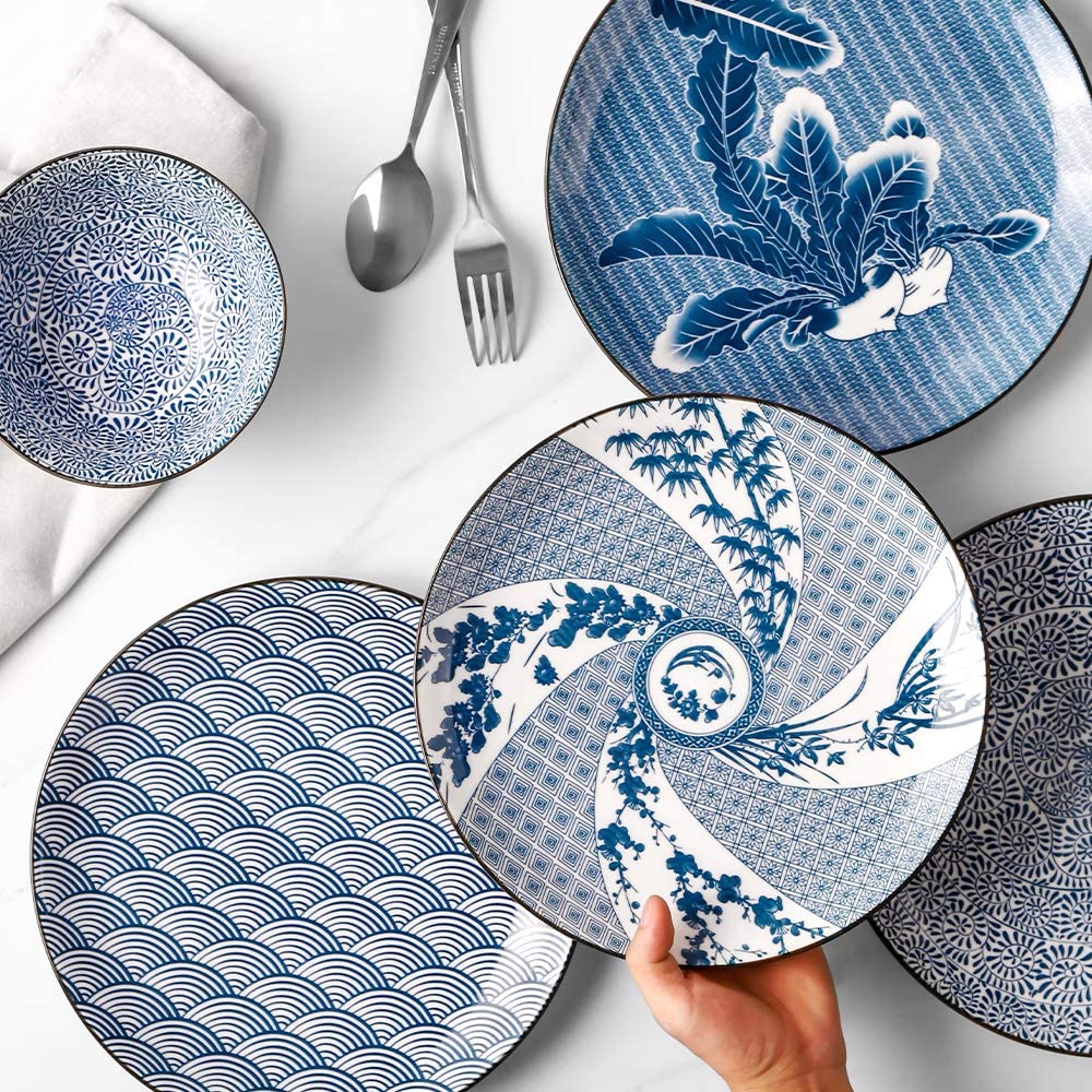 4-Piece Blue Salad Plate Set - Elegant Dinnerware for Salads, Appetizers & Desserts - Perfect for Home Dining, Parties & Entertaining