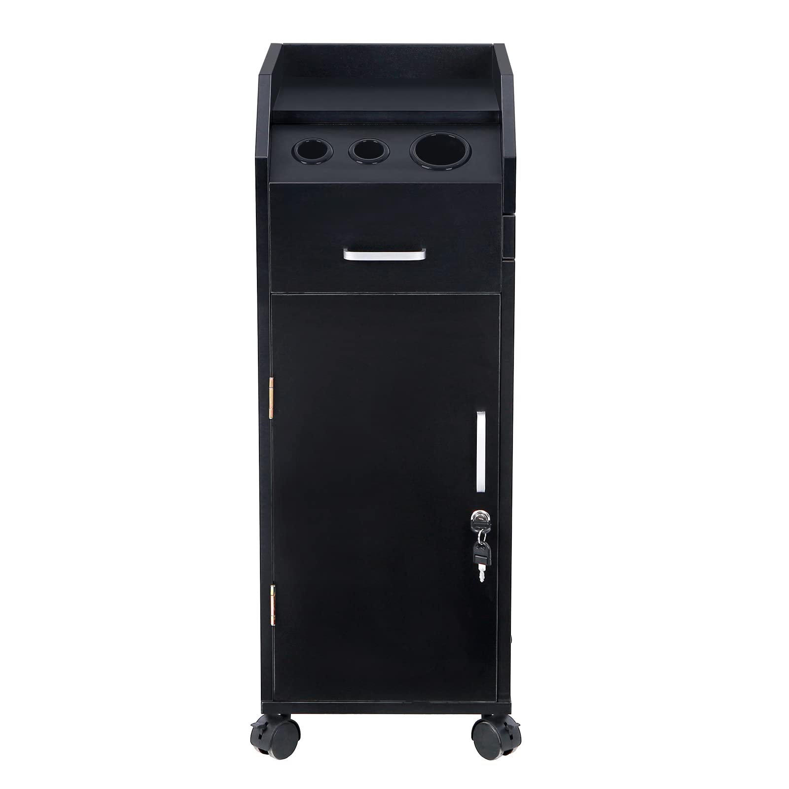 Professional Lockable Salon Trolley Cart with Wheels - 3 Hair Dryer Holders, 4 Drawers & 2 Keys - Beauty Salon Storage Organizer for Hair Stylists - Mobile Hair Station with Rolling Cart (Black) | Perfect for Salon, Spa & Home Hair Care Organization