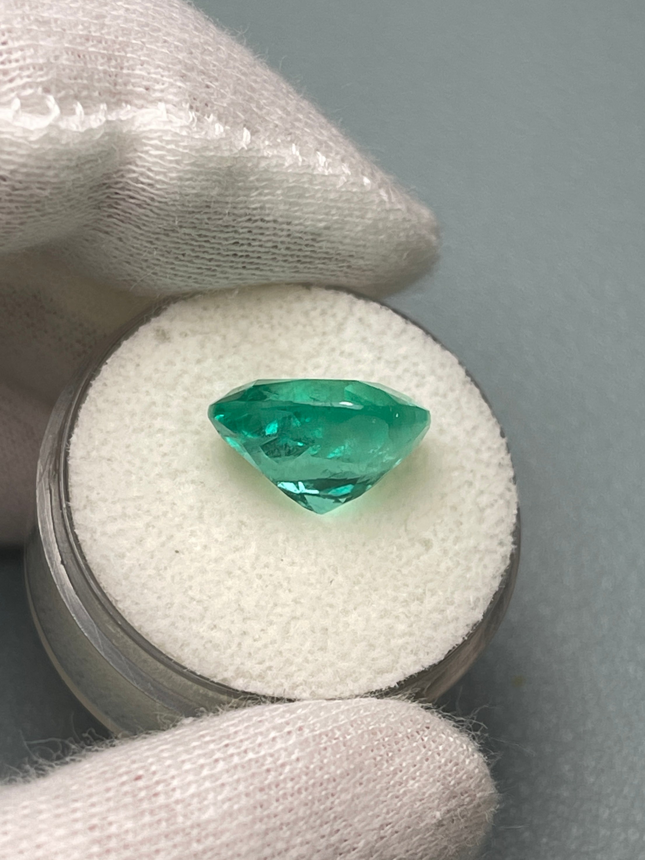 6.65 Carat 12x11.5mm Medium Bluish Green Natural Loose Colombian Emerald Gemstone - Cushion Cut for Jewelry Making, Engagement Rings & Luxury Gifts