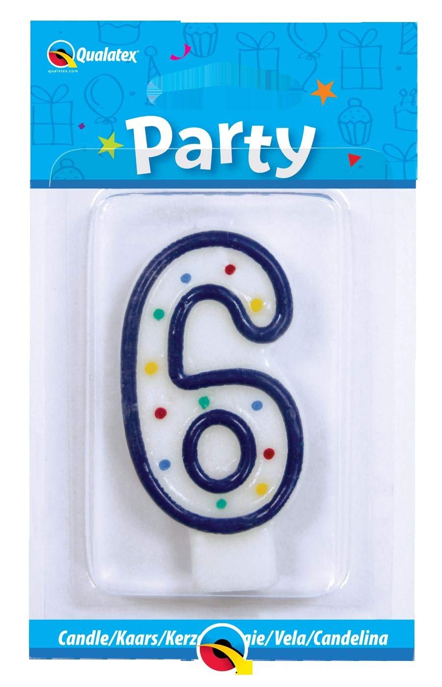 Qualatex 6th Birthday Candle - Number 6 Cake Candle for 6-Year-Olds (26380) - Multi-Colored Candles for Birthday Celebrations, Party Decorations & Special Occasions