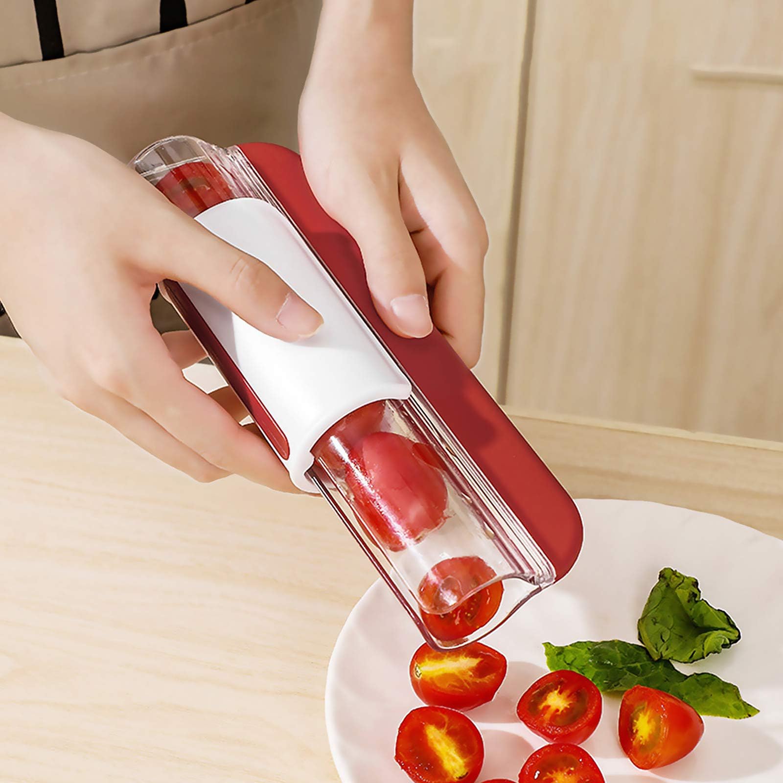 Premium Stainless Steel Fruit Slicer - Cherry Grape Tomato Cutter for Fruit Salad, Cake Decorating & Baby Food Prep | Kitchen Gadget for Fast Slicing (7.5