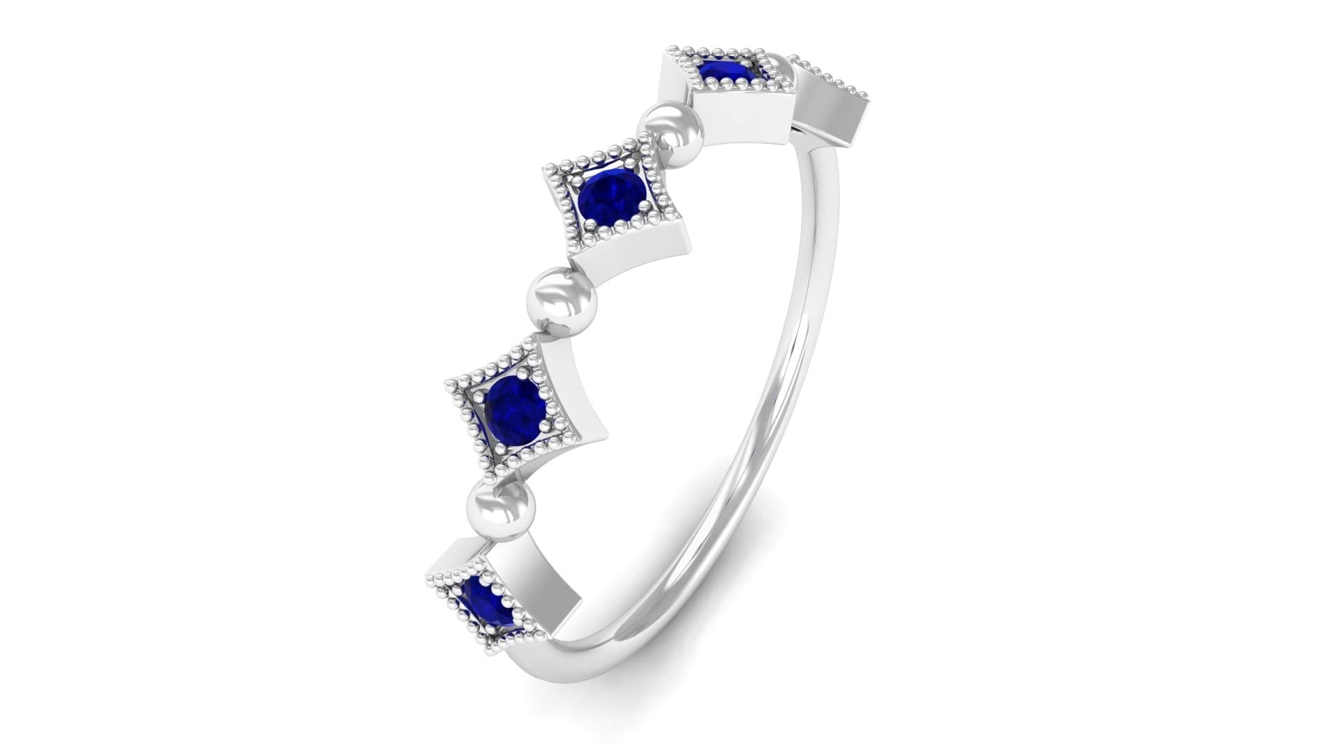 0.25 CT Blue Sapphire Half Eternity Ring for Women - 14K Solid Gold Beaded September Birthstone Ring - Elegant Jewelry Gift for Anniversary, Engagement & Special Occasions