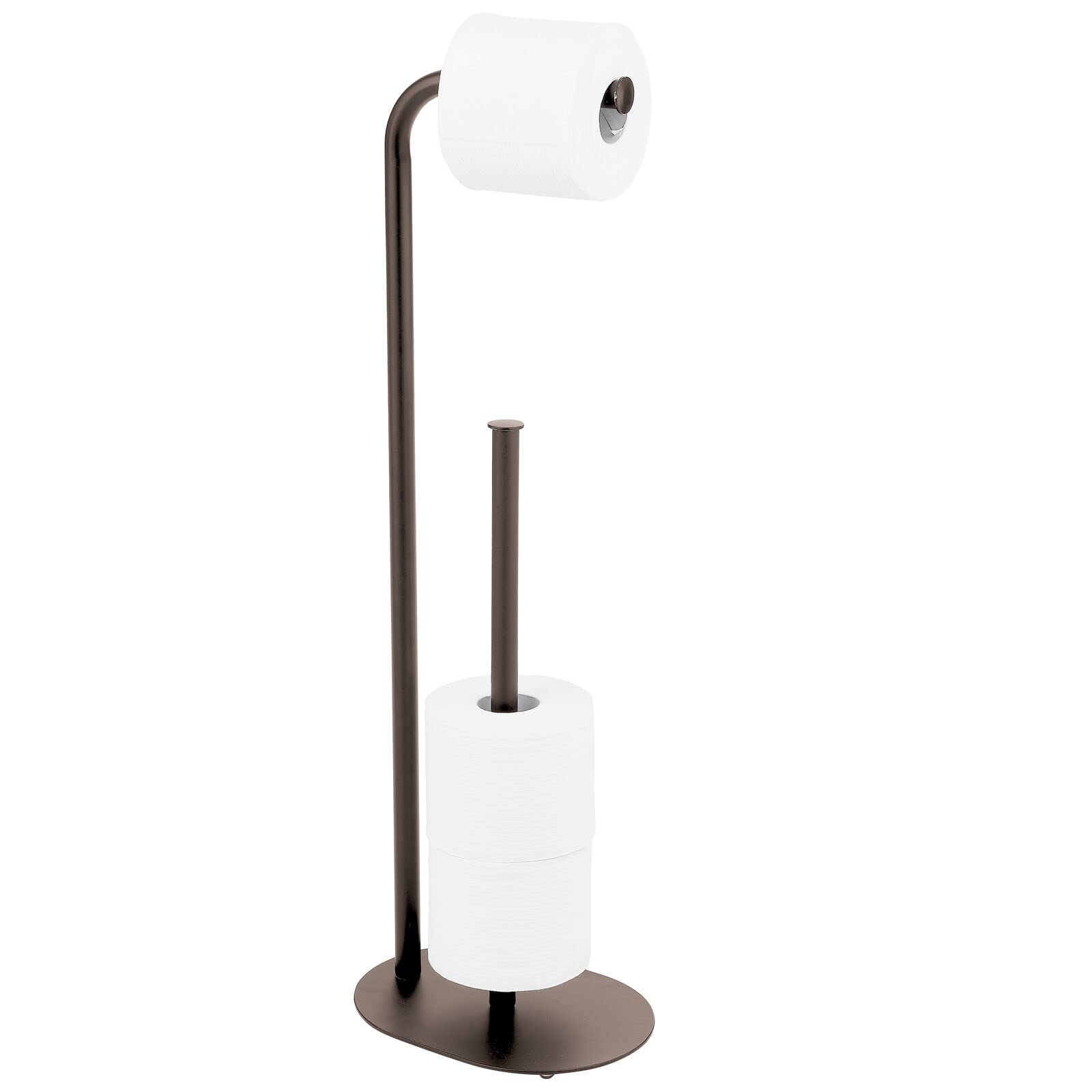 Modern Bronze Metal Freestanding Toilet Paper Holder Stand with Storage for 4 Rolls - Bathroom Organizer for Mega Rolls - Perfect for Small Bathrooms, Powder Rooms & Guest Baths
