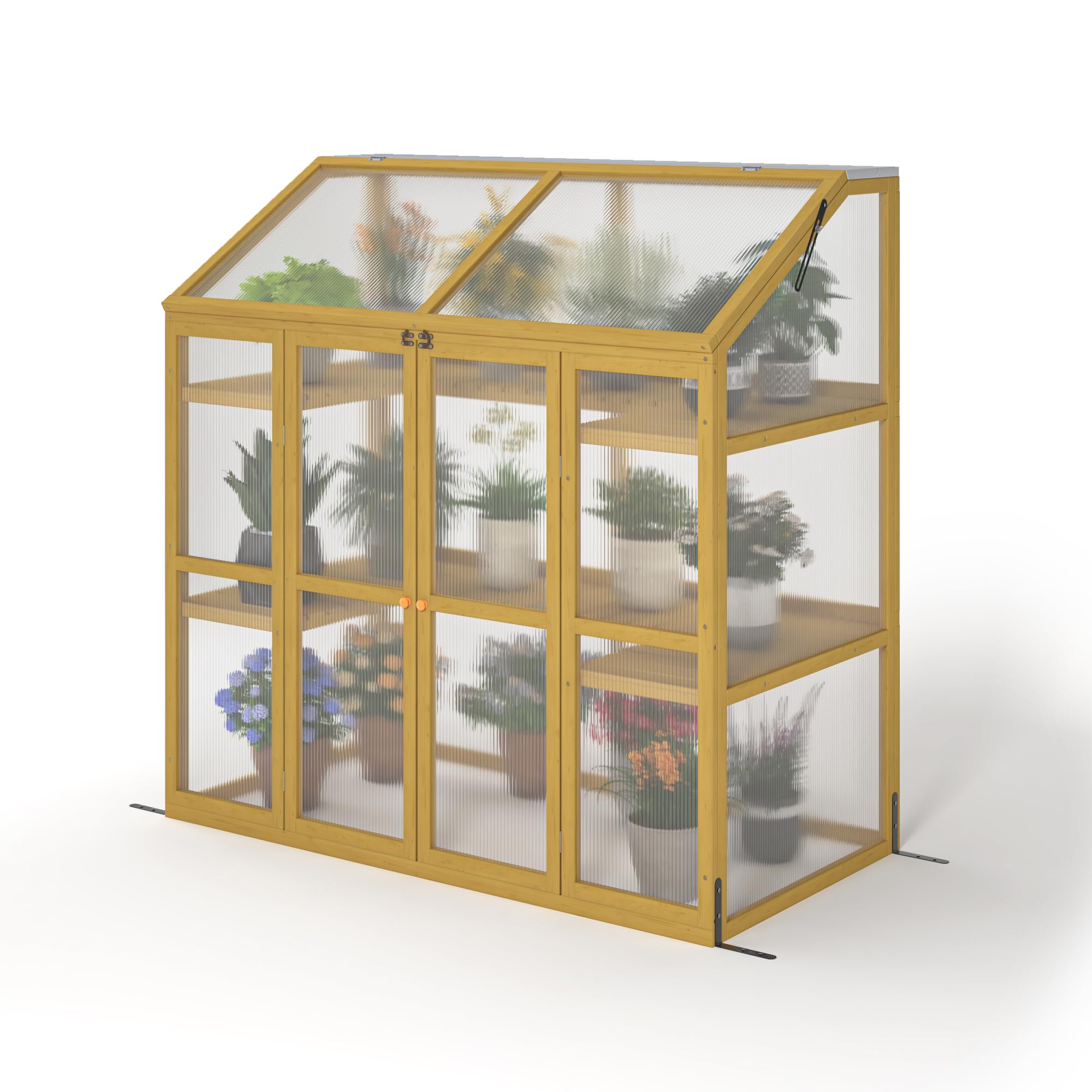 Wooden Cold Frame Greenhouse for Plants - Solid Wood Garden Greenhouse Cabinet with Transparent Flip-Top Roof - Raised Flower Shelf for Indoor/Outdoor Plant Protection - Perfect for Seed Starting, Herb Gardening & Winter Plant Shelter