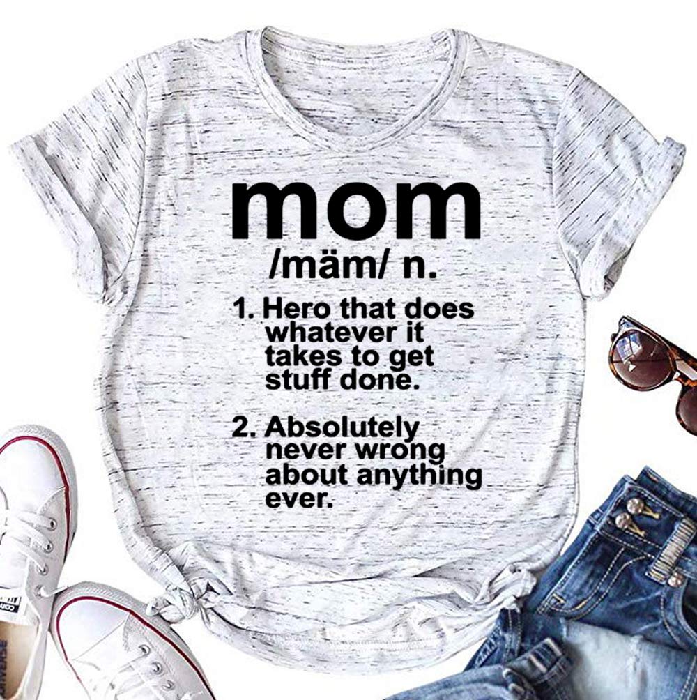 ZYX Women's Short Sleeve Graphic T-Shirt - 'Mom Hero That Does Whatever it Takes' Letter Print Casual Top | Perfect for Mother's Day Gifts, Everyday Wear & Family Outfits