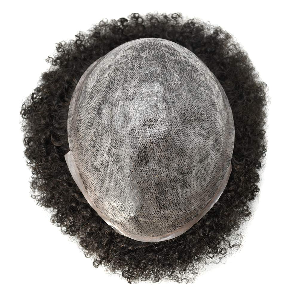 Afro Toupee for Black Men | Kinky Curly Human Hair Wig | African American Hair System | 8x10 PU Base | #1B Off Black 8mm | Perfect for Daily Wear, Cosplay & Special Events