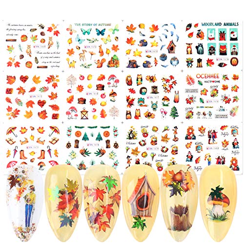 12 Sheets Fall Nail Art Stickers - Thanksgiving Nail Decals with Maple Leaves Design, Water Transfer Autumn Nail Supplies for Women & Girls | Perfect for Thanksgiving Parties, Halloween Manicure, and Seasonal Nail Decorations