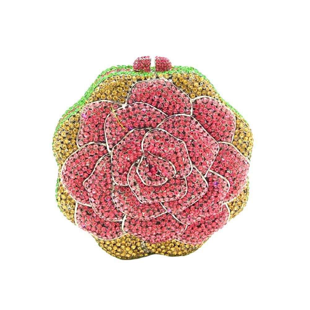 DEBIMY Round Rose Flower Rhinestone Evening Clutch Purse for Women - Wedding, Party, Cocktail Handbag | Elegant Formal Events, Date Night, Prom Accessory