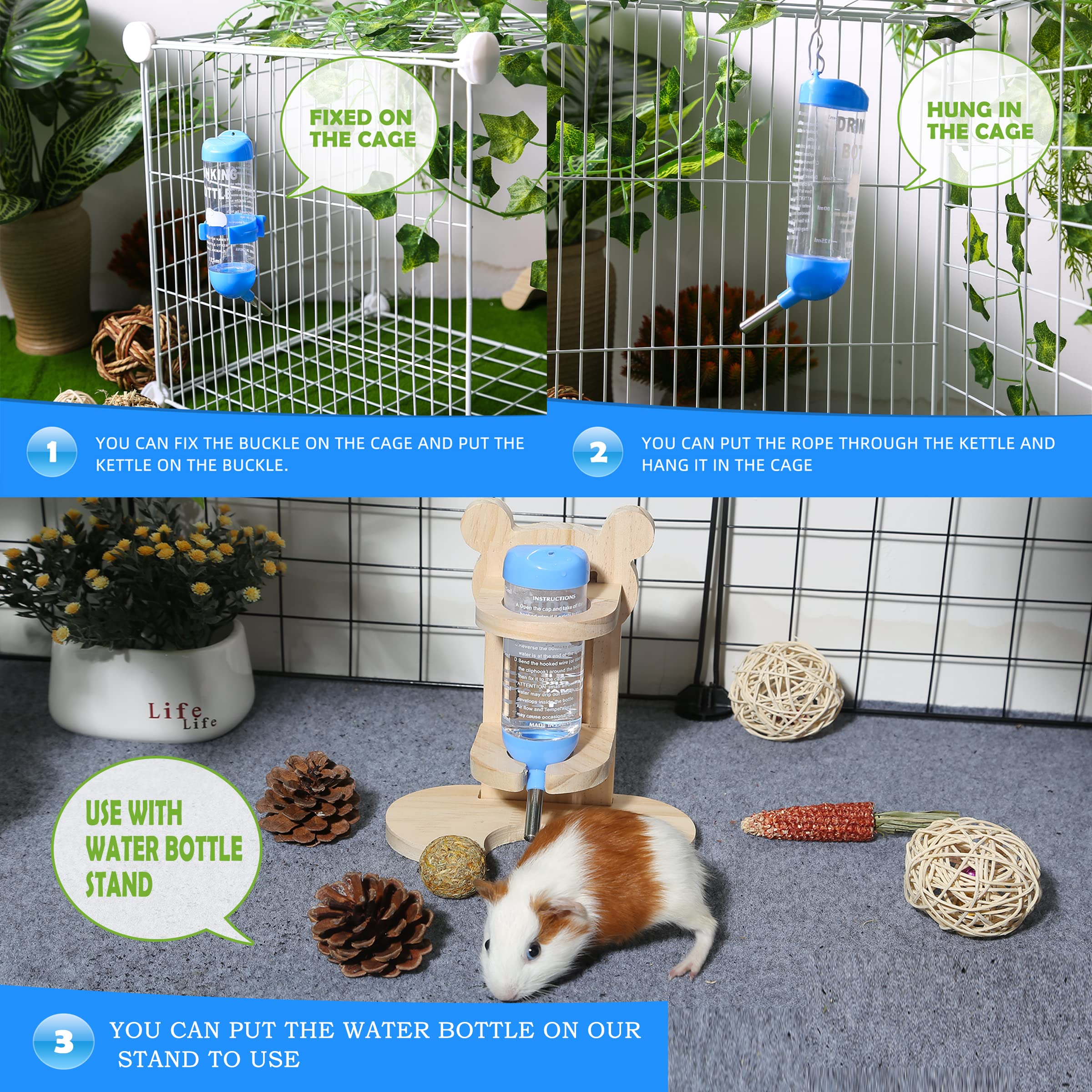 Small Animal Water Bottle for Rabbits, Hamsters, Guinea Pigs, Chinchillas, Gerbils, Squirrels - 4.2 oz Leak-Proof Pet Drinking Bottle - Perfect for Cages, Hutches, and Outdoor Enclosures