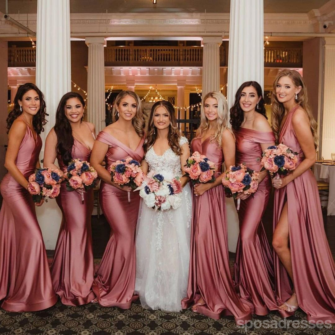 Mismatched Mermaid Dusty Rose Long Bridesmaid Dresses Gown - Elegant Formal Wear for Weddings, Prom & Special Occasions | WG1119